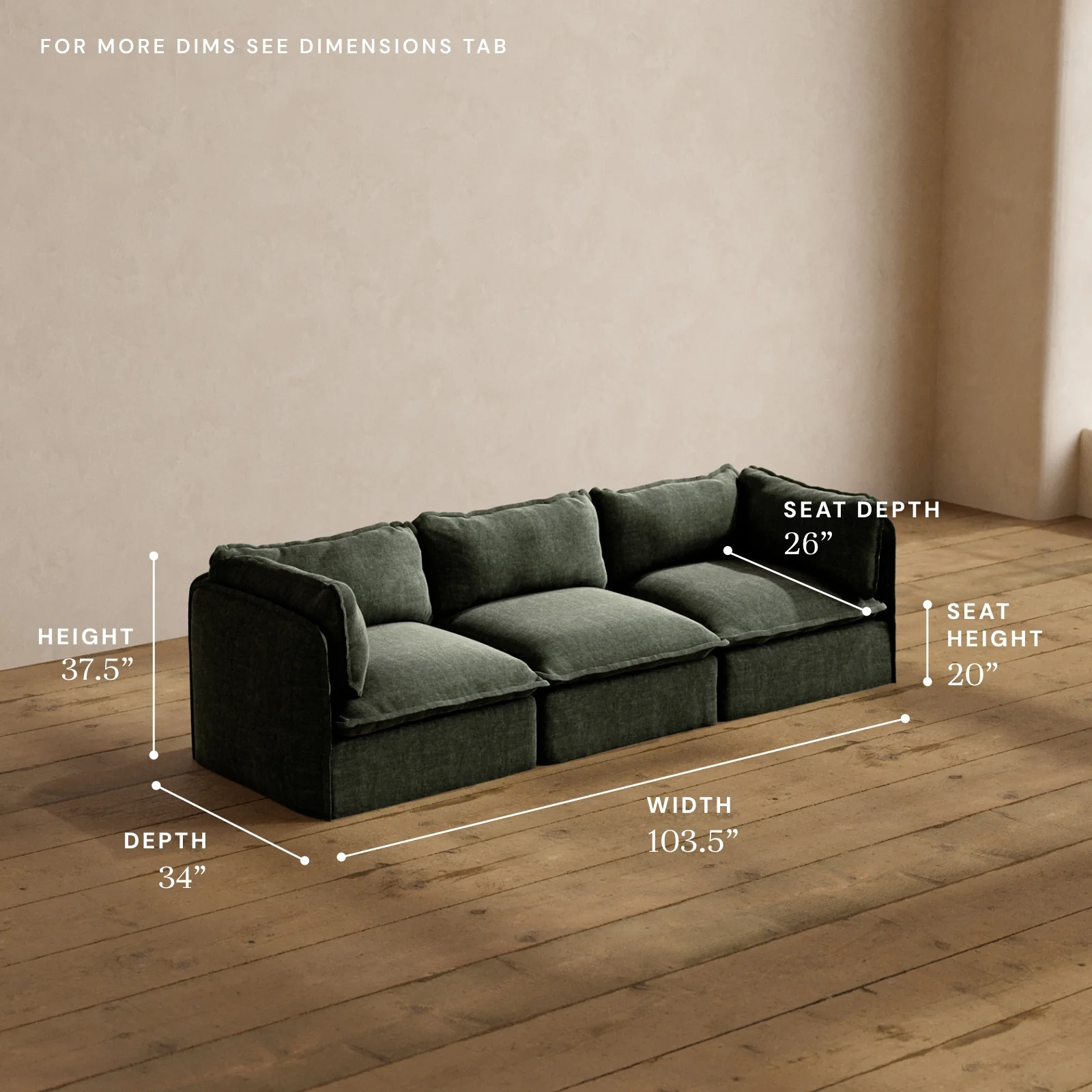 Modular Washable 3-Seater in Willow | Deluxe+ Seat | Cloud Pillow - Image 5