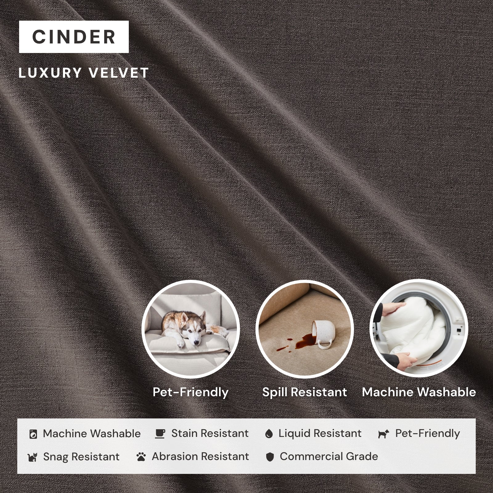 Elevate Comfort Layer Set for 7-Seater Open-Ends U-Sectional | Luxury Velvet in Cinder - Image 6
