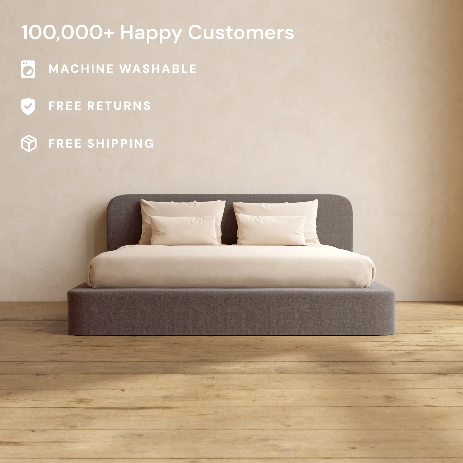 King Upholstered Platform Bed + Headboard | Heirloom Velvet in Caviar - Image 2