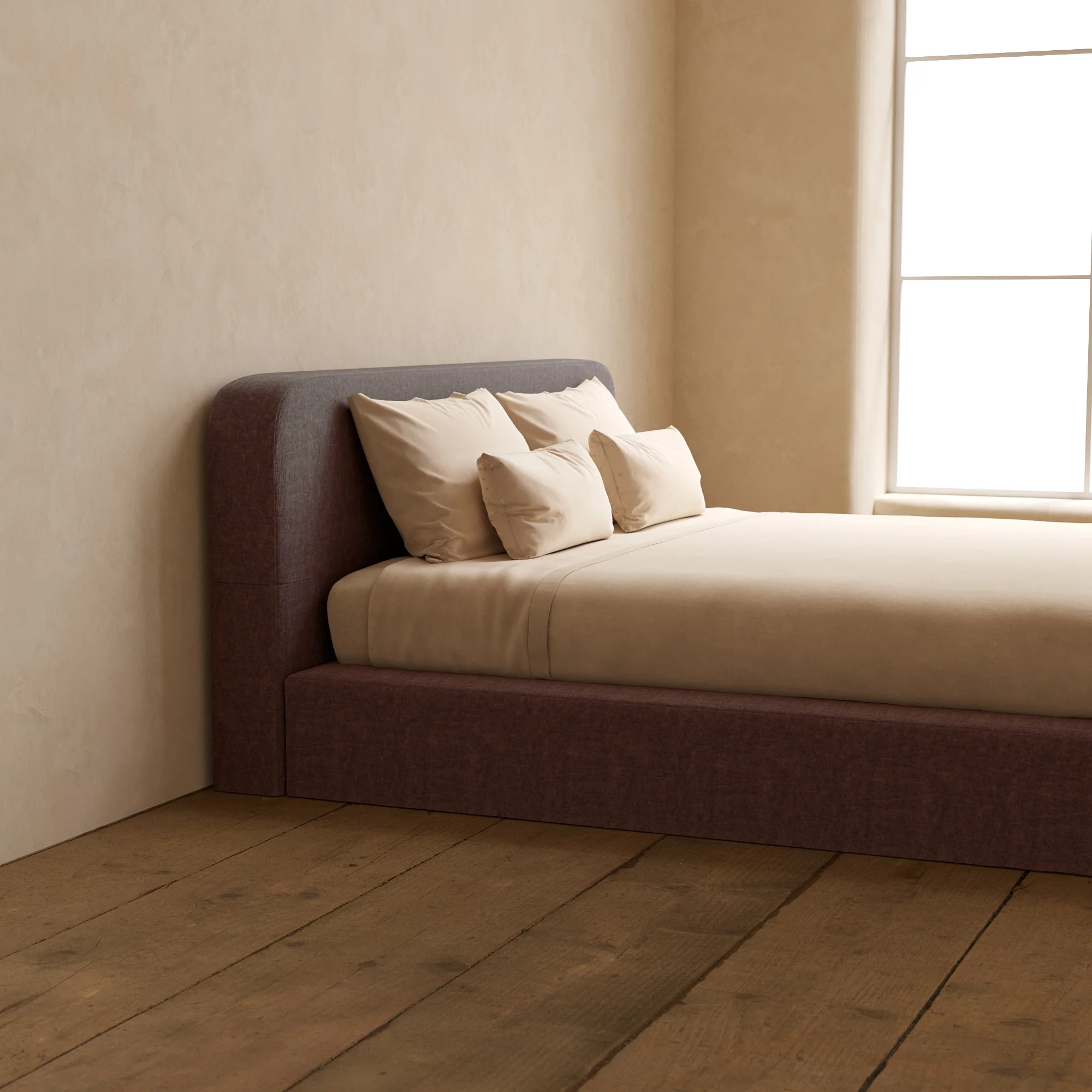 King Upholstered Platform Bed + Headboard | Heirloom Velvet in Caviar - Image 7