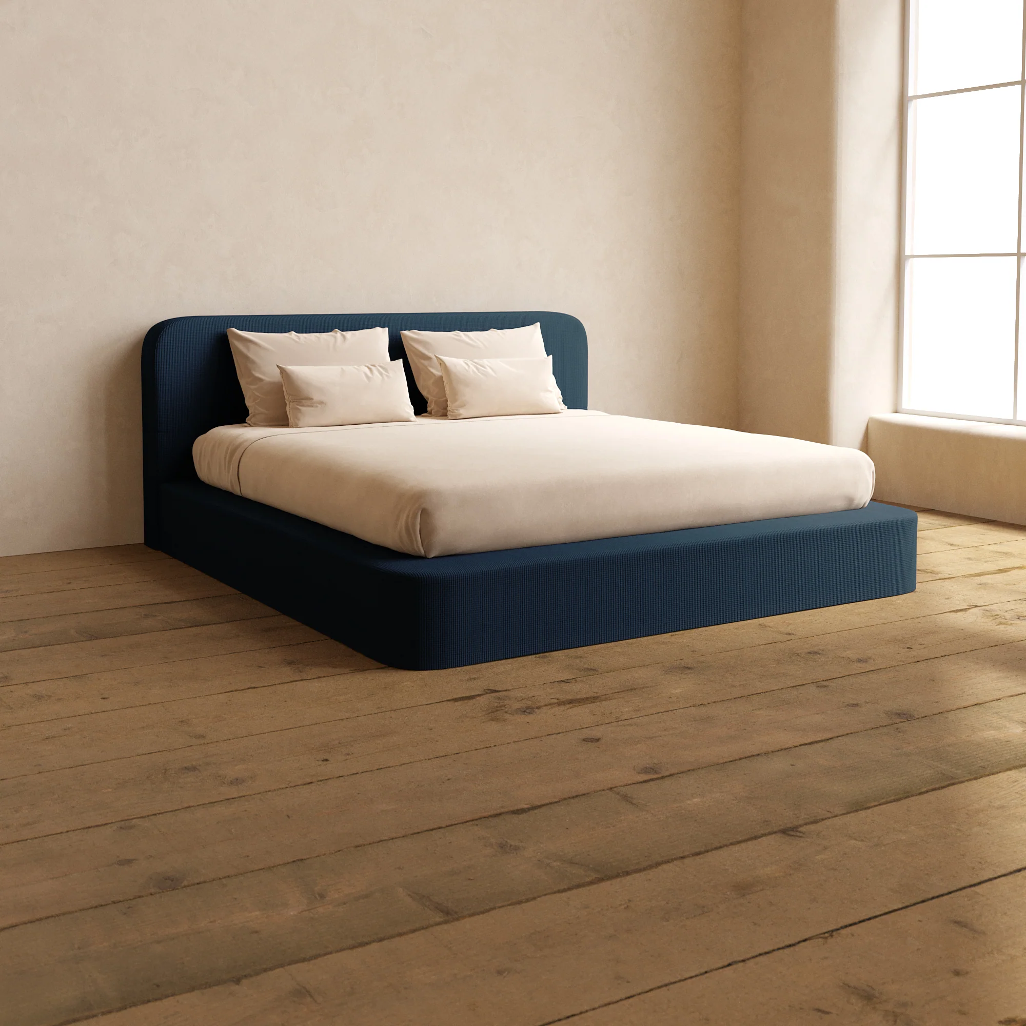 King Upholstered Platform Bed + Headboard | Mizu Weave in Sumi