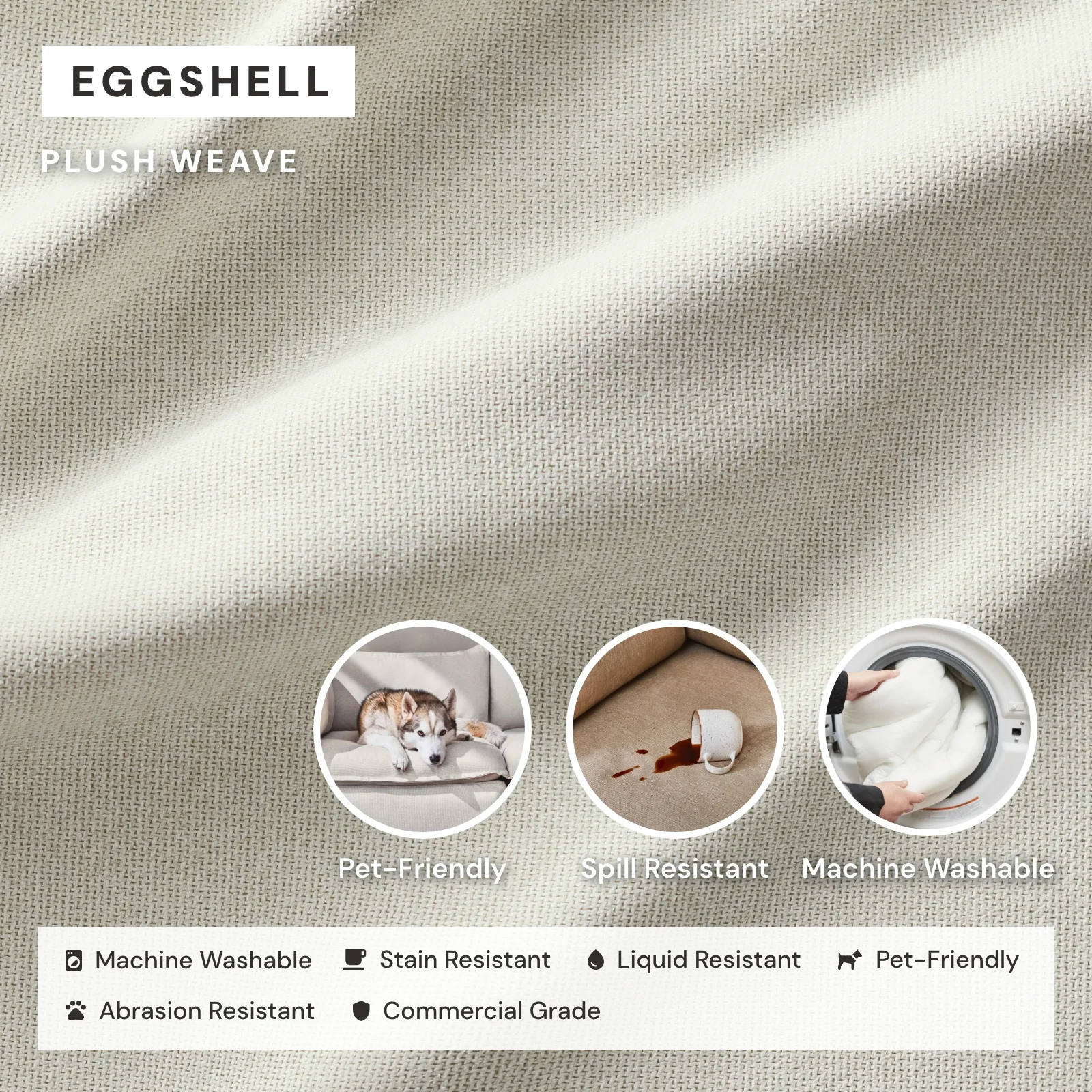King Upholstered Platform Bed | Plush Weave in Eggshell - Image 3
