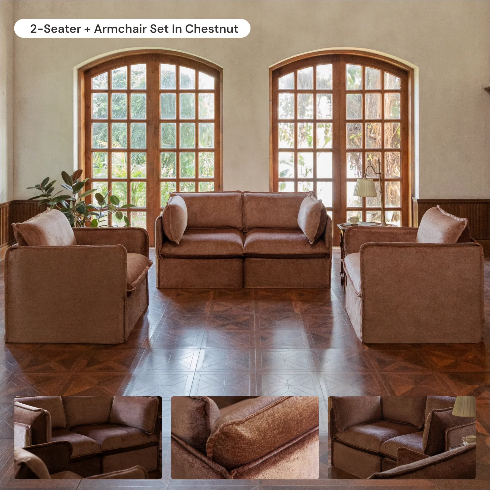 Modular Washable 2-Seater in Chestnut | Deluxe+ Seat | Cloud Pillow - Image 7