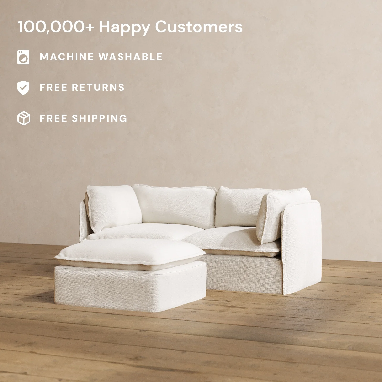 Modular Washable 2-Seater + Ottoman in Powder | Deluxe+ Seat | Cloud Pillow - Image 2