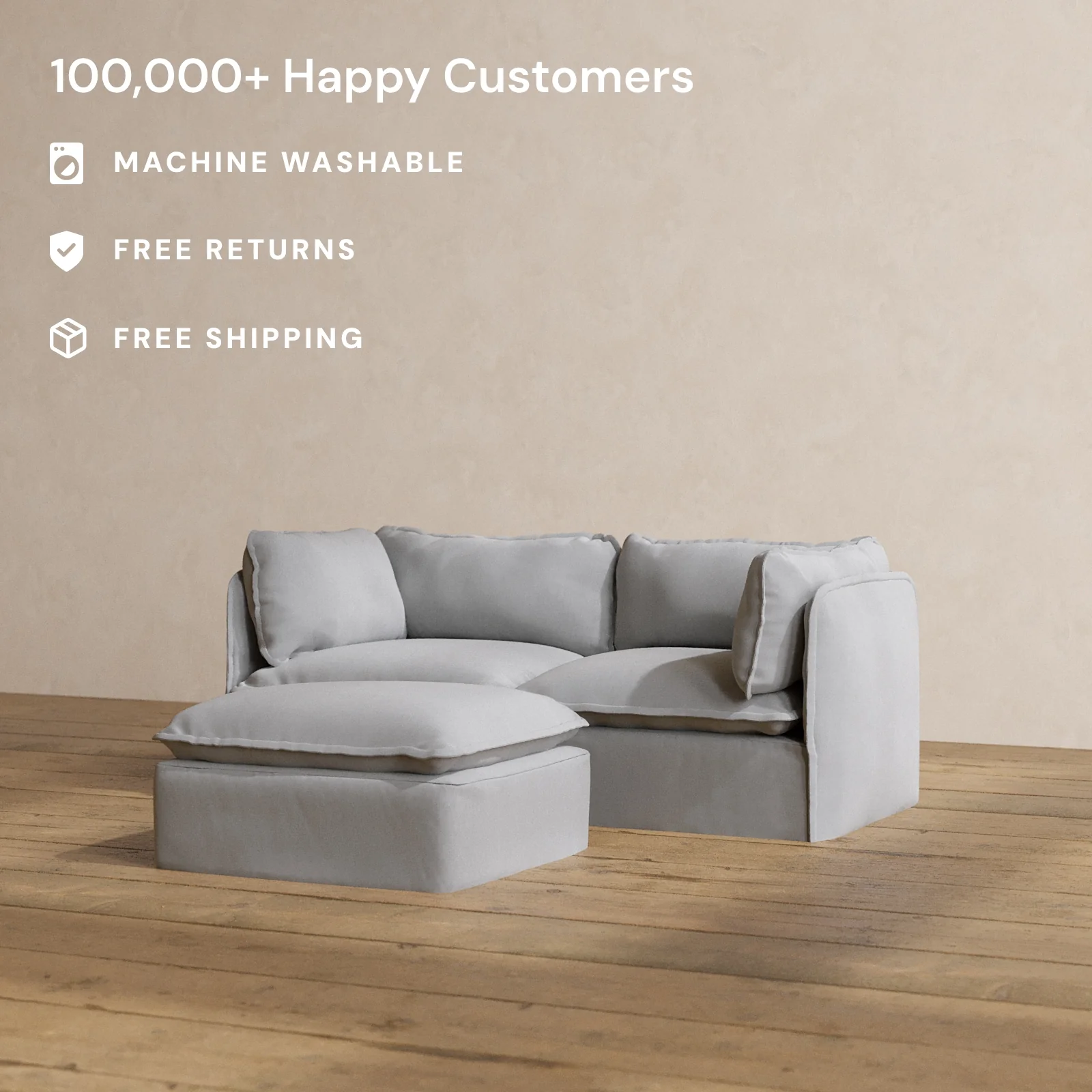 Modular Washable 2-Seater + Ottoman in Pumice | Memorix+ Seat | Contour Pillow - Image 2