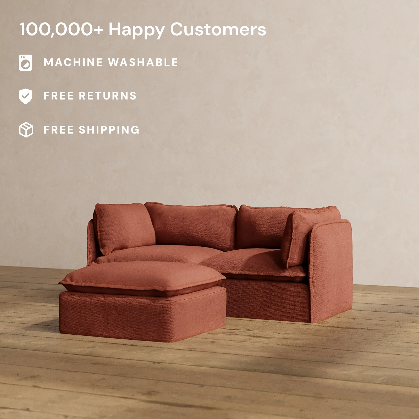 Modular Washable 2-Seater + Ottoman in Rust | Memorix+ Seat | Contour Pillow - Image 2