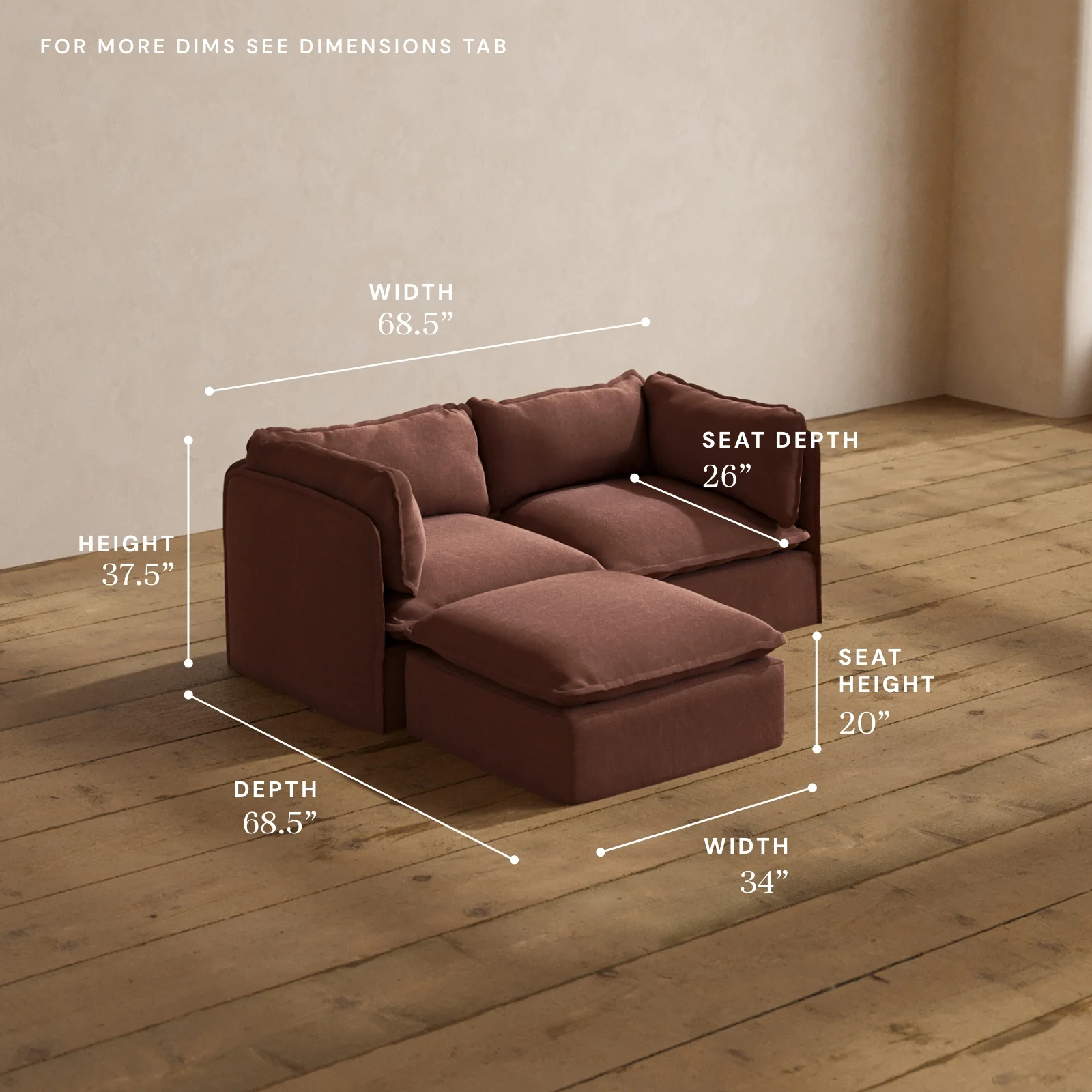 Modular Washable 2-Seater Sectional in Chestnut | Memorix+ Seat | Contour Pillow - Image 5