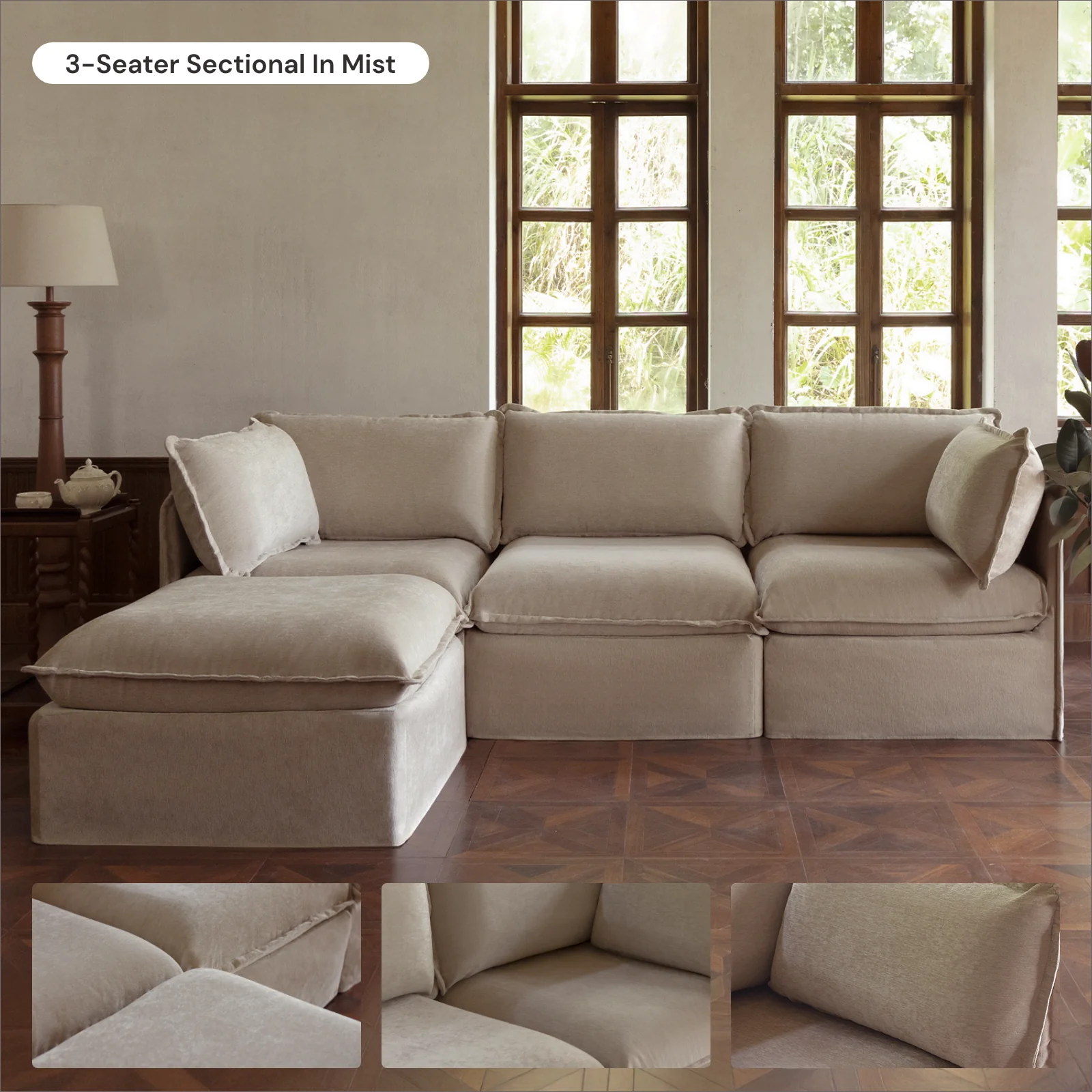Modular Washable 2-Seater Sectional in Mist | Memorix+ Seat | Contour Pillow - Image 7