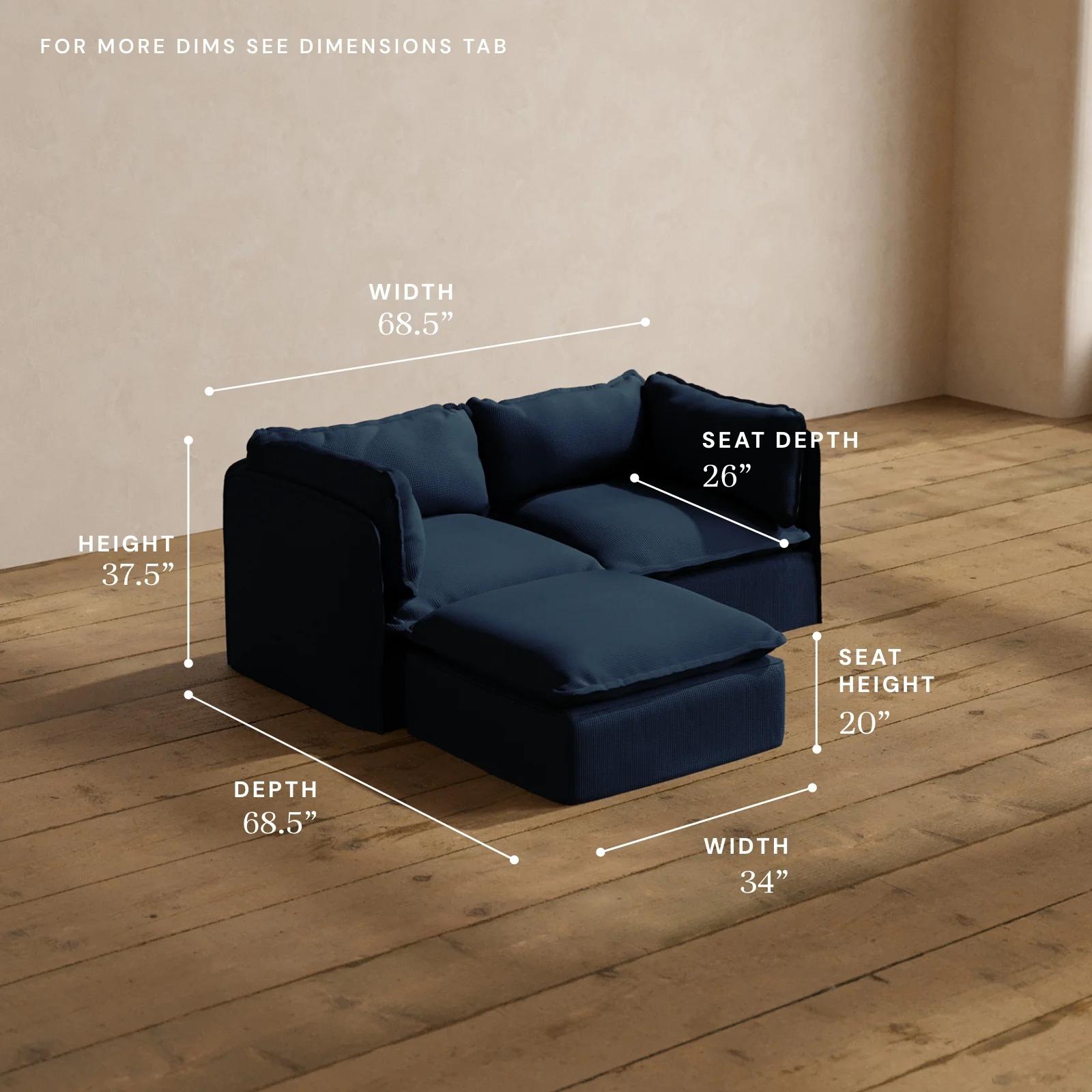 Modular Washable 2-Seater Sectional in Sumi | Deluxe+ Seat | Cloud Pillow - Image 5