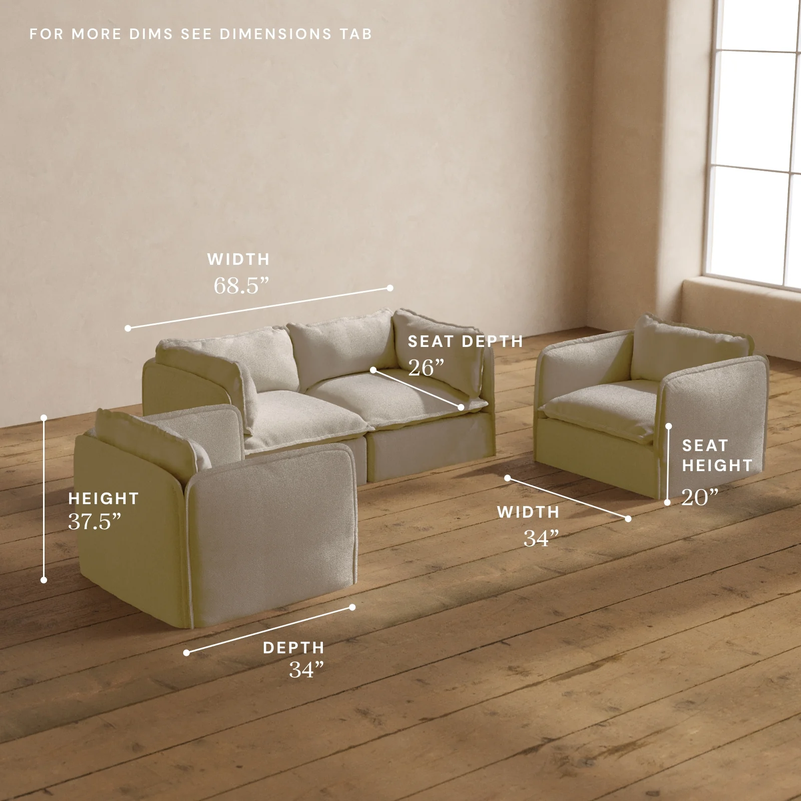 Modular Washable 2-Seater Sofa + Armchair Set in Powder | Memorix+ Seat | Contour Pillow - Image 5