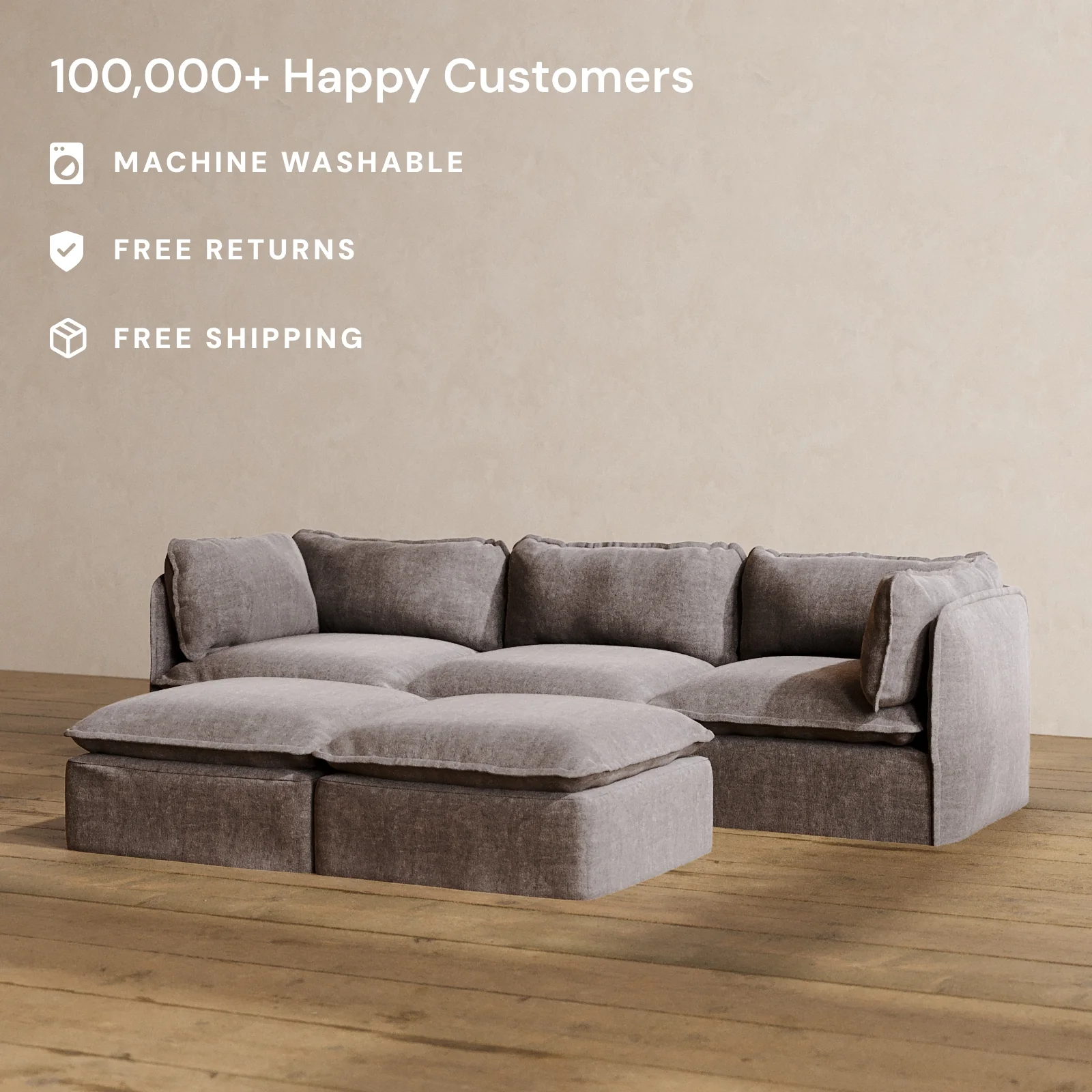 Modular Washable 3-Seater + Bench Ottoman in Caviar | Memorix+ Seat | Contour Pillow - Image 2