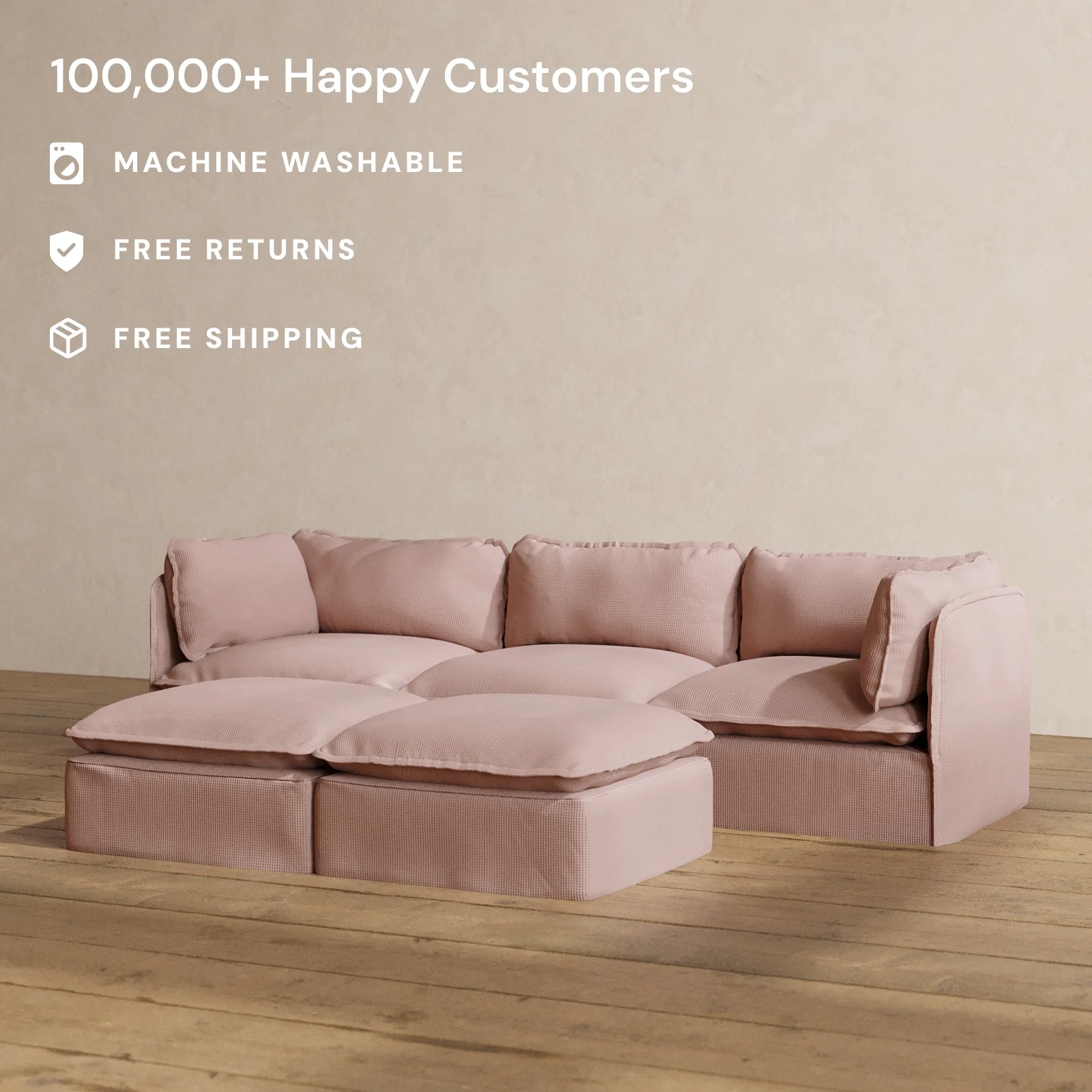 Modular Washable 3-Seater + Bench Ottoman in Sakura | Memorix+ Seat | Contour Pillow - Image 2
