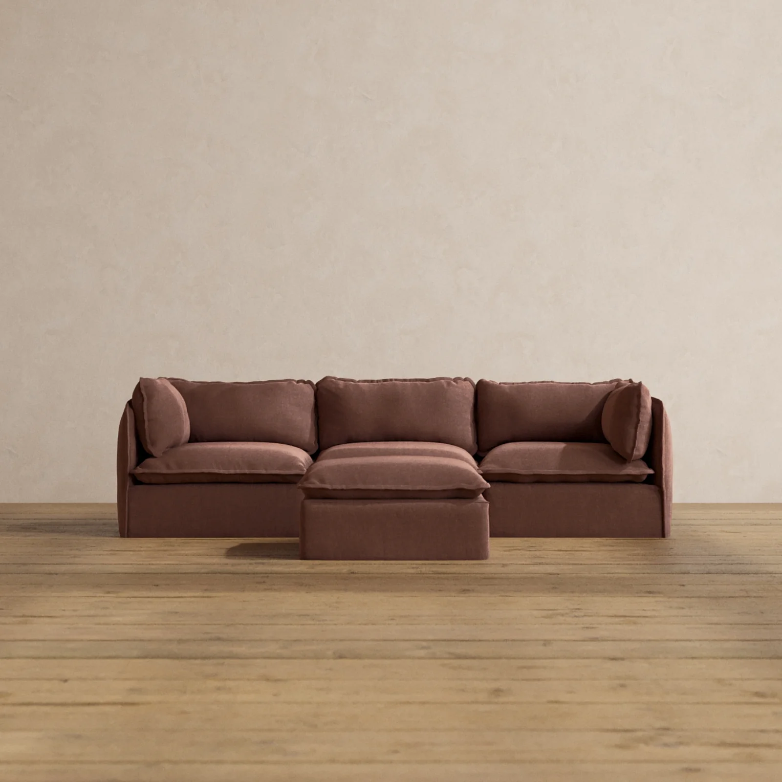 Modular Washable 3-Seater + Ottoman in Chestnut | Memorix+ Seat | Contour Pillow