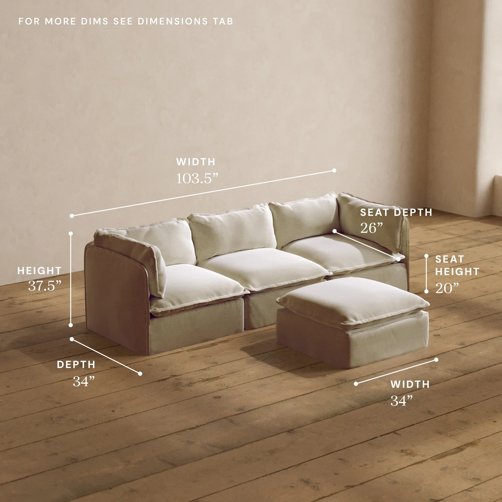 Modular Washable 3-Seater + Ottoman in Coco | Memorix+ Seat | Contour Pillow - Image 5