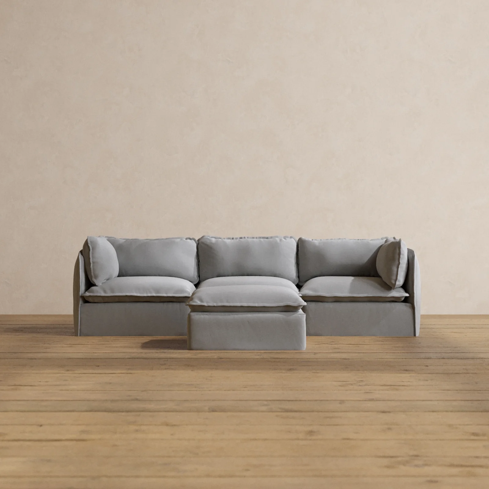 Modular Washable 3-Seater + Ottoman in Pumice | Memorix+ Seat | Contour Pillow