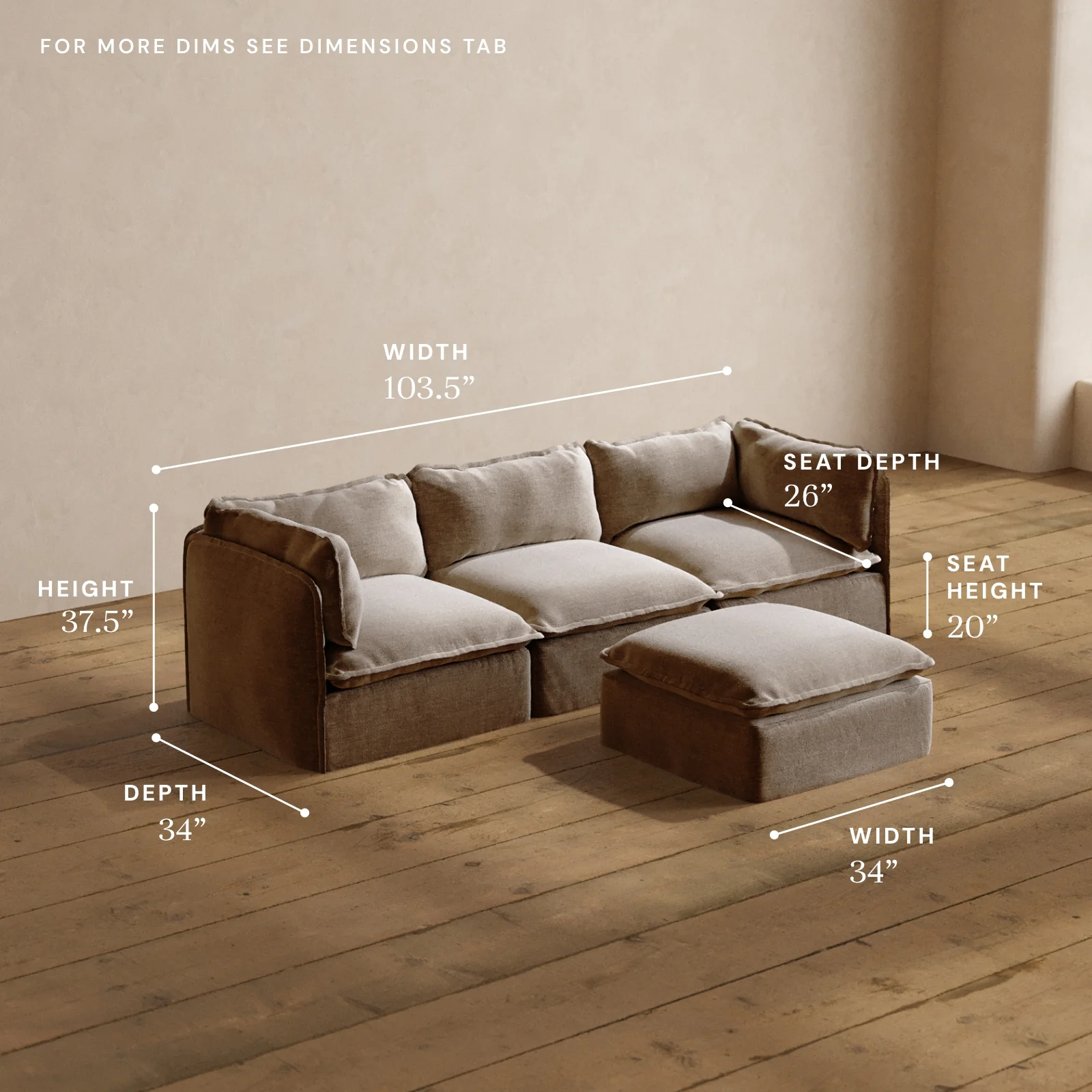 Modular Washable 3-Seater + Ottoman in Pumice | Memorix+ Seat | Contour Pillow - Image 5