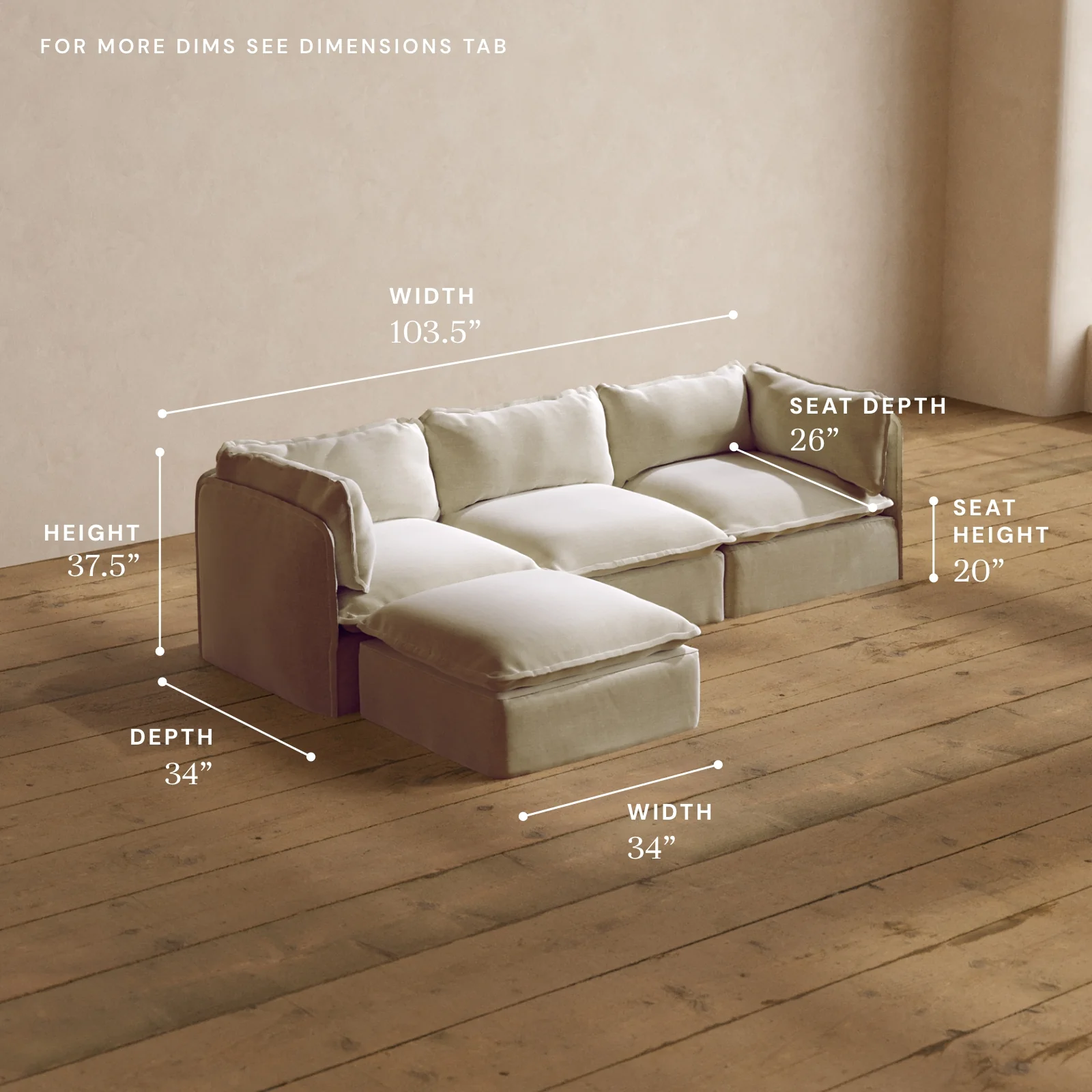 Modular Washable 3-Seater Sectional in Coco | Memorix+ Seat | Contour Pillow - Image 5
