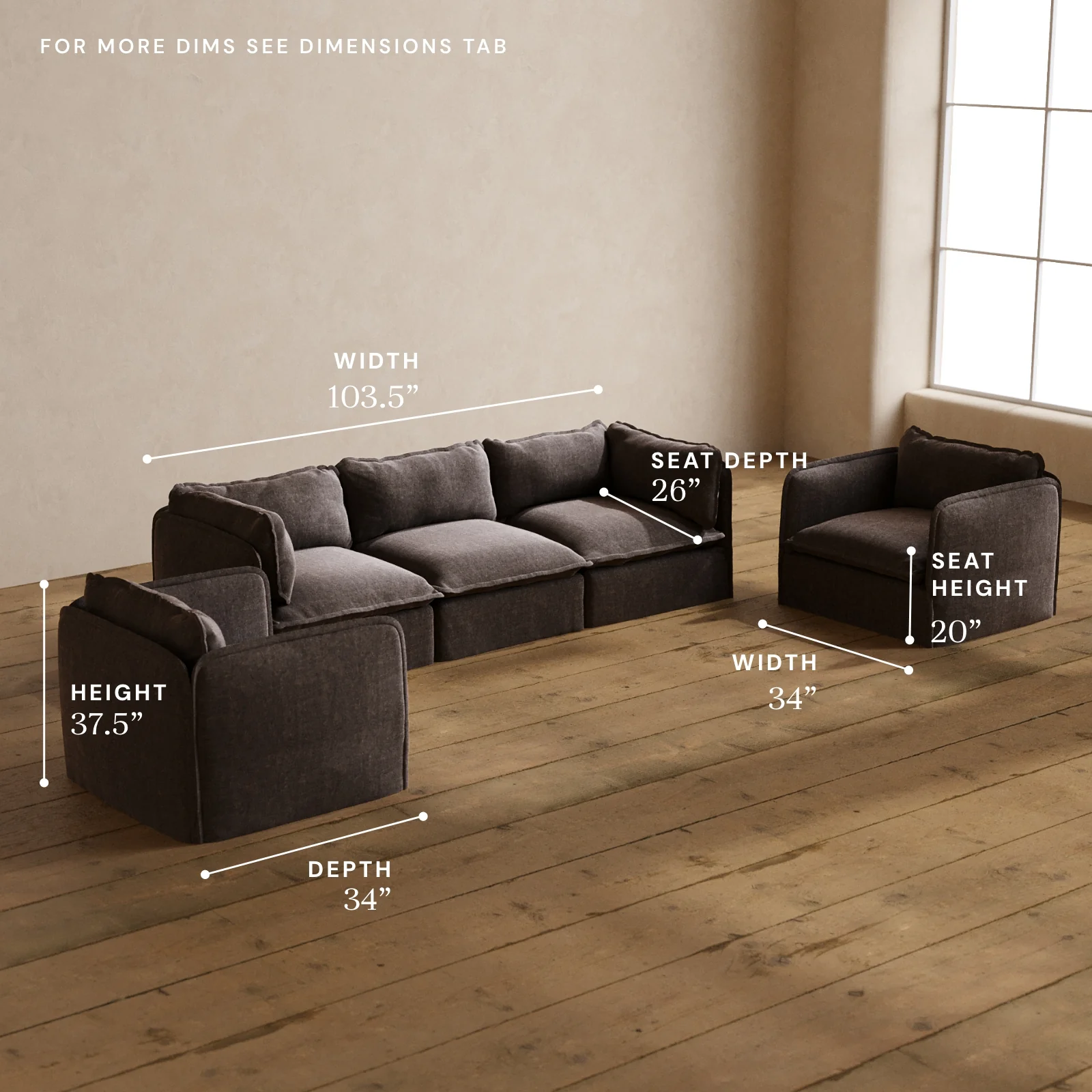 Modular Washable 3-Seater Sofa + Armchair Set in Caviar | Deluxe+ Seat | Cloud Pillow - Image 5