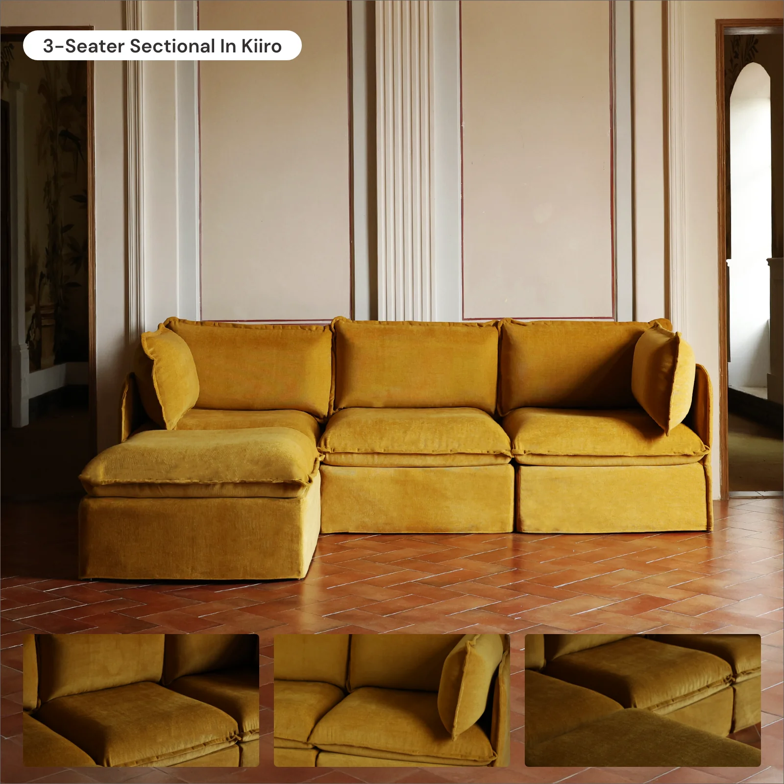 Modular Washable 4-Seater + Bench Ottoman in Kiiro | Memorix+ Seat | Contour Pillow - Image 7