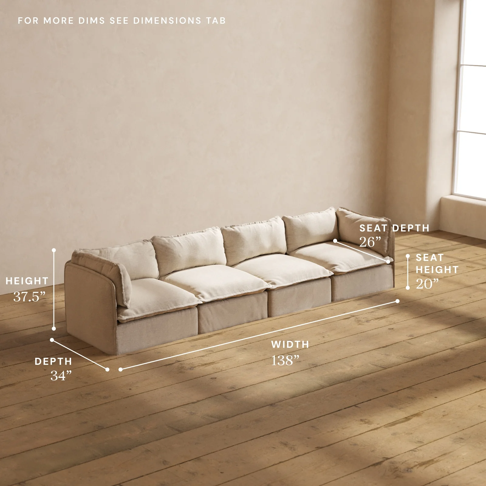 Modular Washable 4-Seater in Oat | Memorix+ Seat | Contour Pillow - Image 5