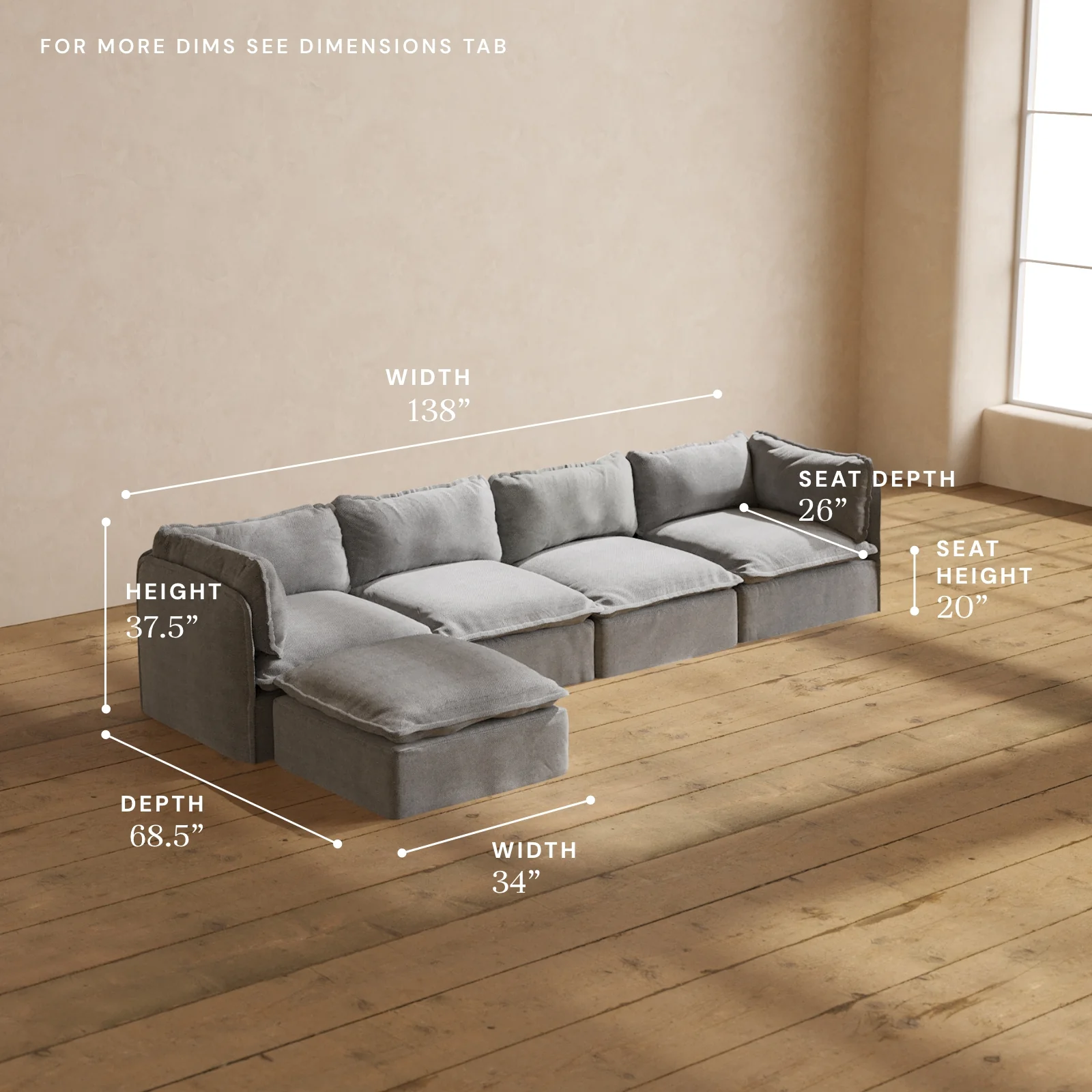 Modular Washable 4-Seater Sectional in Ash | Memorix+ Seat | Contour Pillow - Image 5