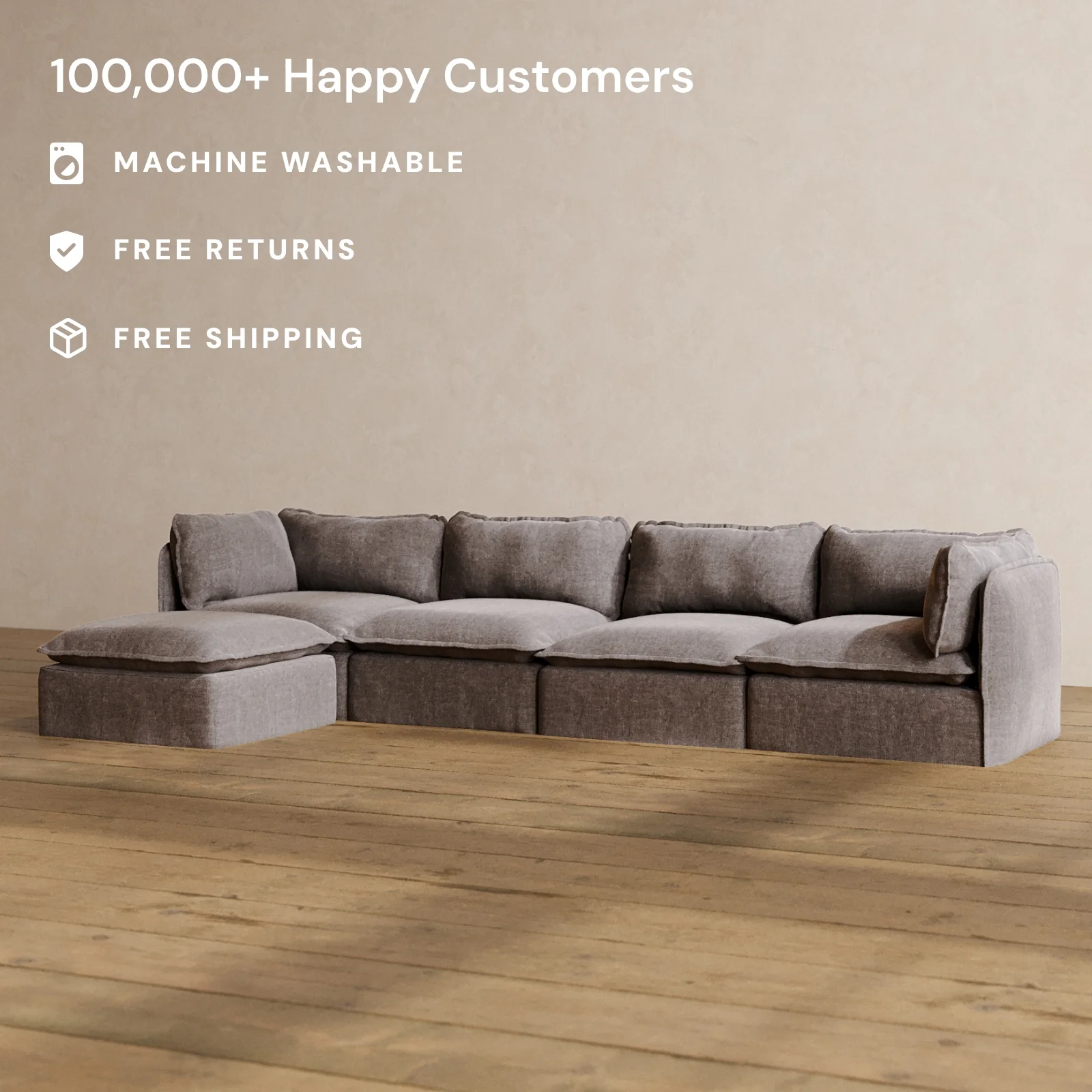 Modular Washable 4-Seater Sectional in Caviar | Memorix+ Seat | Contour Pillow - Image 2