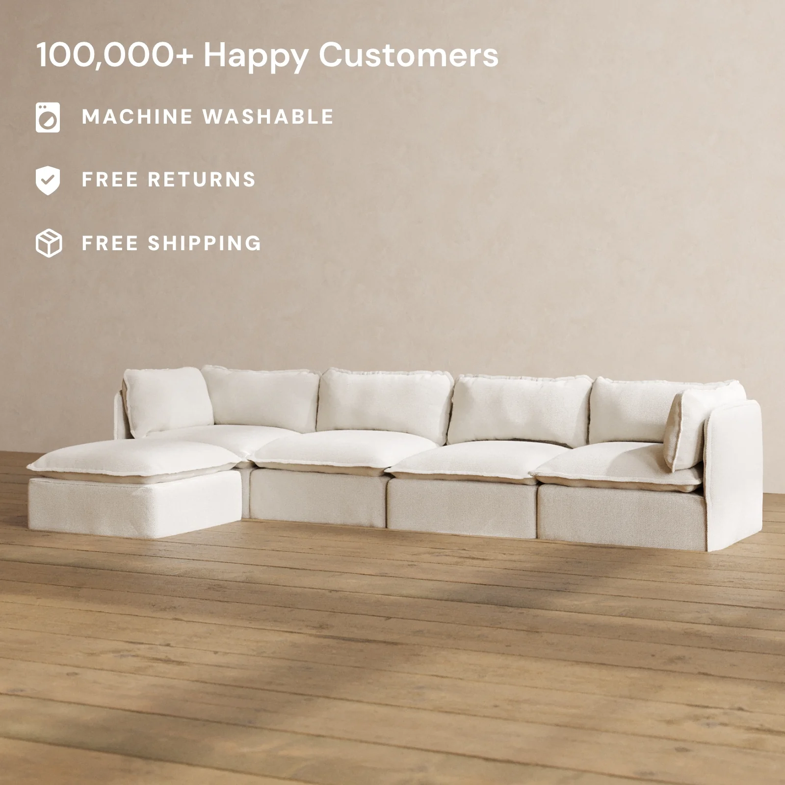 Modular Washable 4-Seater Sectional in Powder | Memorix+ Seat | Contour Pillow - Image 2