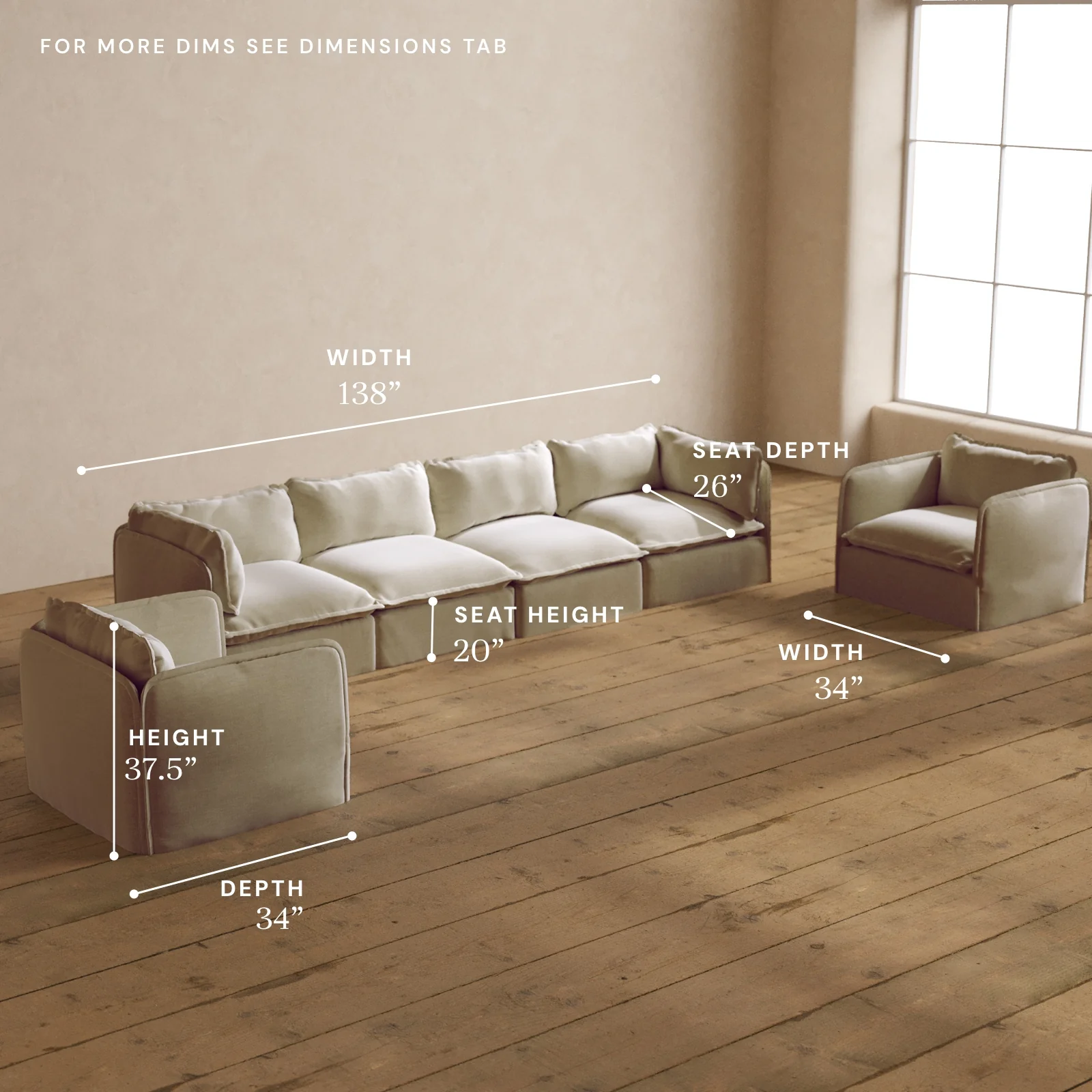 Modular Washable 4-Seater Sofa + Armchair Set in Coco | Memorix+ Seat | Contour Pillow - Image 5