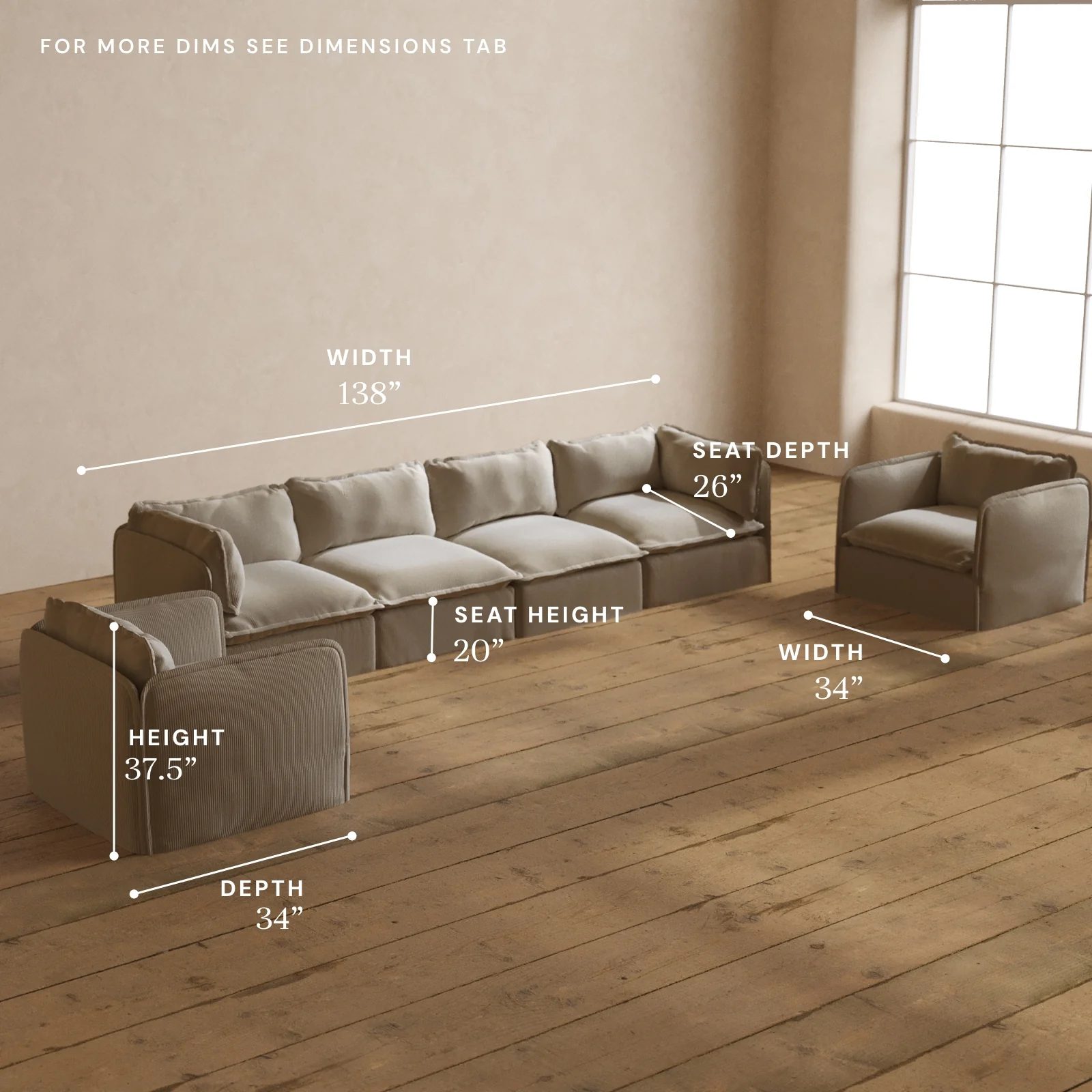 Modular Washable 4-Seater Sofa + Armchair Set in Milk | Deluxe+ Seat | Cloud Pillow - Image 5