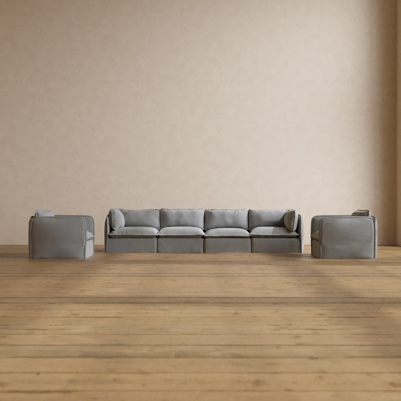 Modular Washable 4-Seater Sofa + Armchair Set in Pumice | Deluxe+ Seat | Cloud Pillow