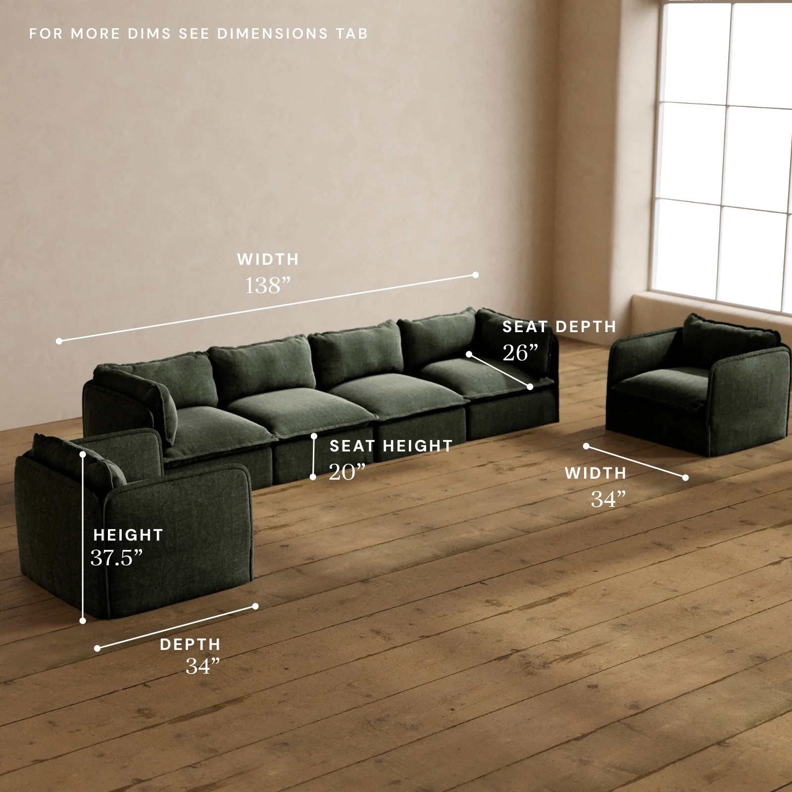 Modular Washable 4-Seater Sofa + Armchair Set in Willow | Deluxe+ Seat | Cloud Pillow - Image 5