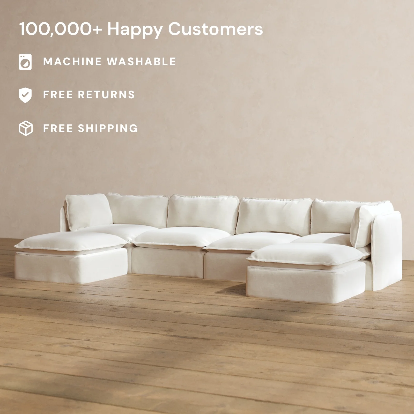 Modular Washable 4-Seater U-Sectional in Coco | Memorix+ Seat | Contour Pillow - Image 2