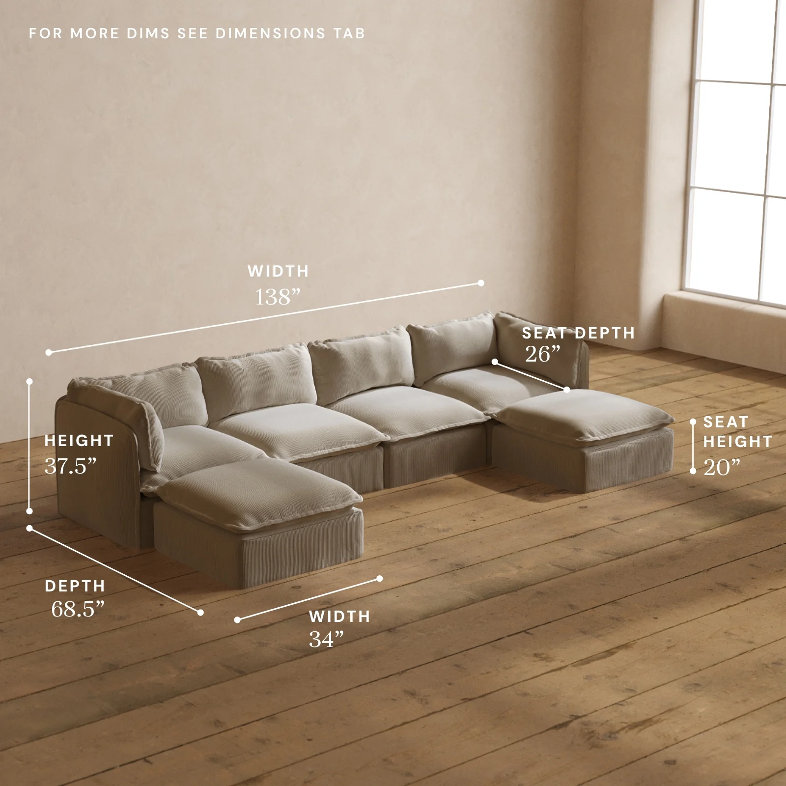 Modular Washable 4-Seater U-Sectional in Milk | Deluxe+ Seat | Cloud Pillow - Image 5