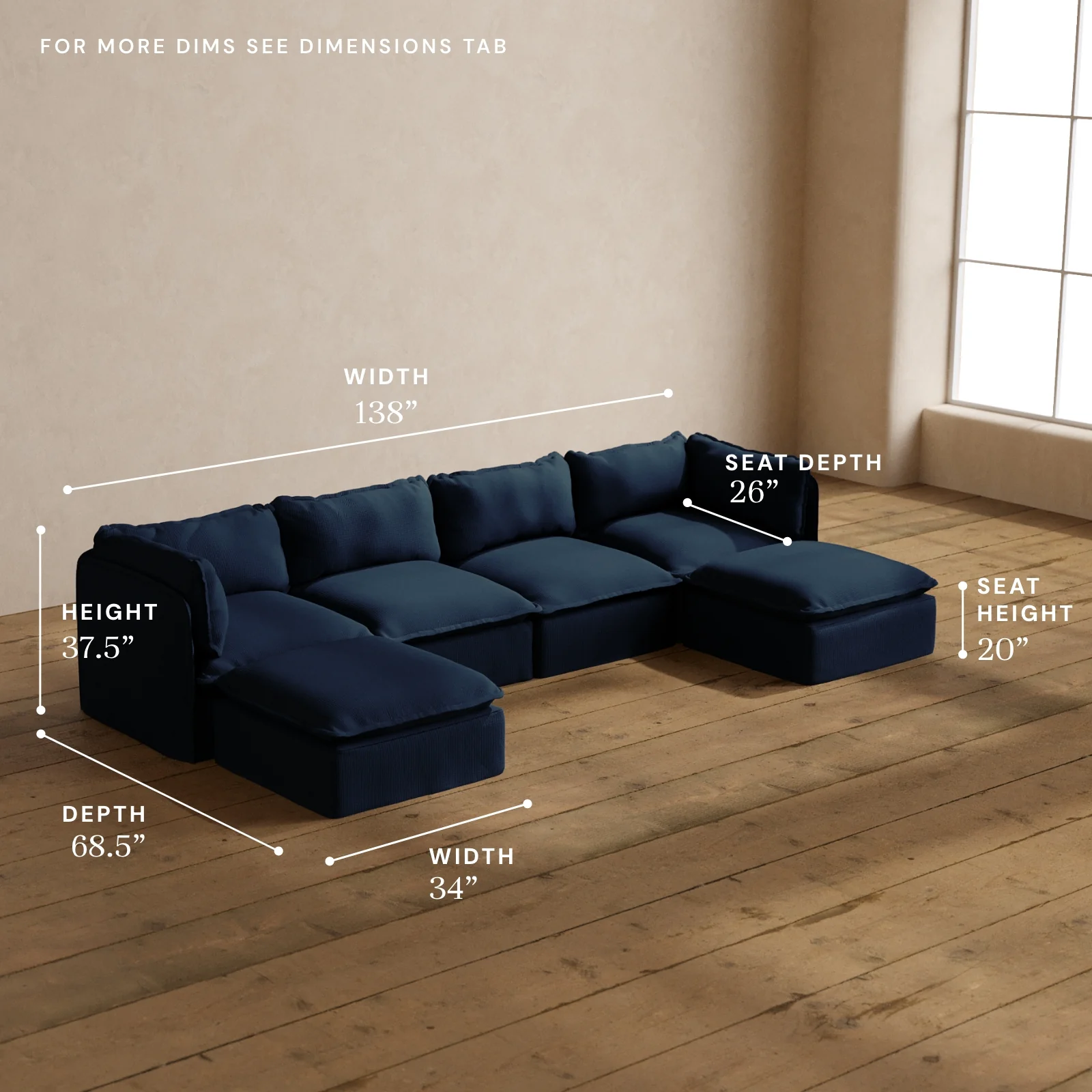 Modular Washable 4-Seater U-Sectional in Sumi | Memorix+ Seat | Contour Pillow - Image 5