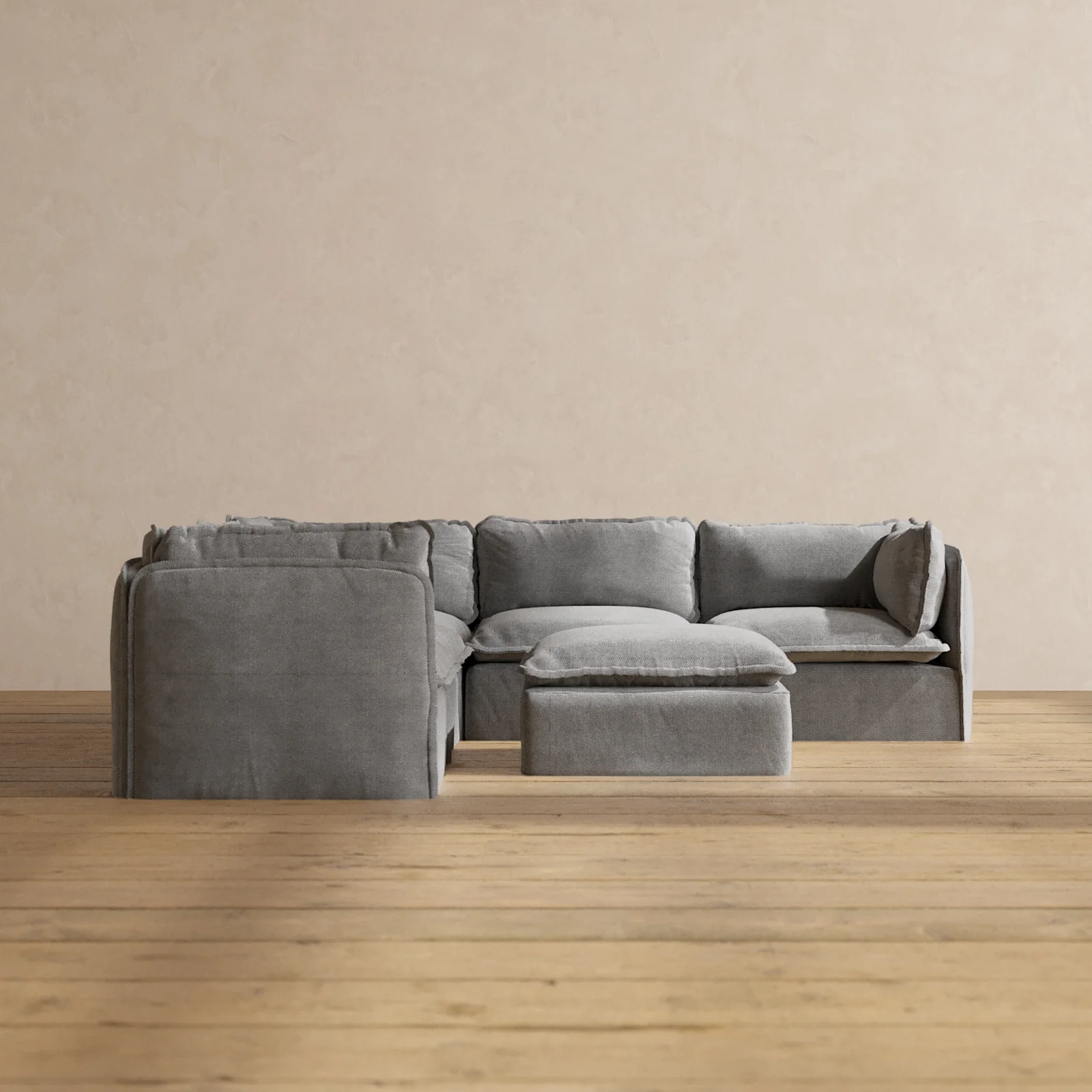 Modular Washable 5-Seater Corner Sectional + Ottoman in Ash | Memorix+ Seat | Contour Pillow