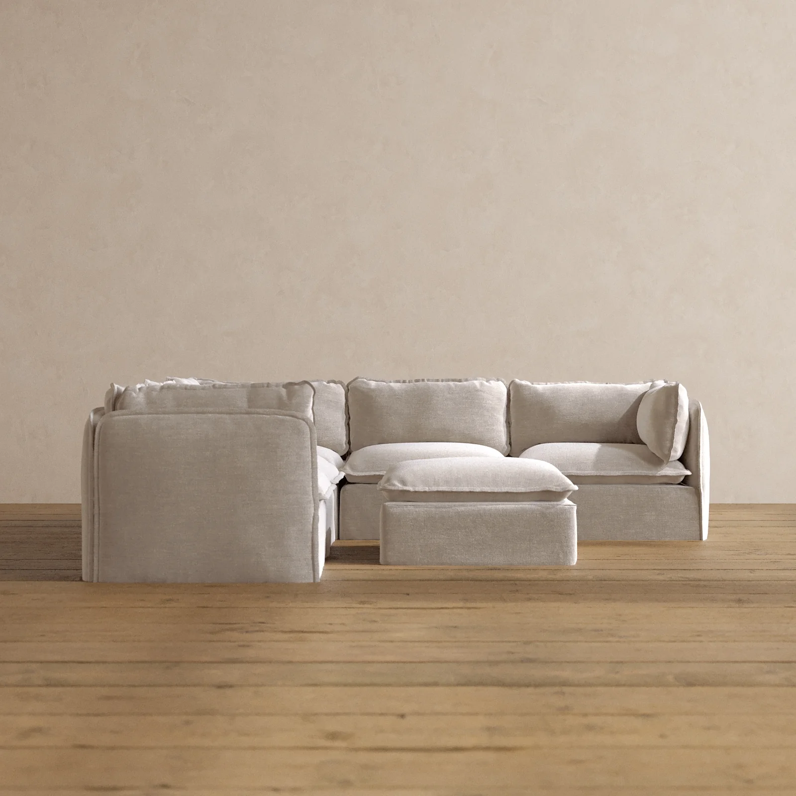 Modular Washable 5-Seater Corner Sectional + Ottoman in Mist | Memorix+ Seat | Contour Pillow