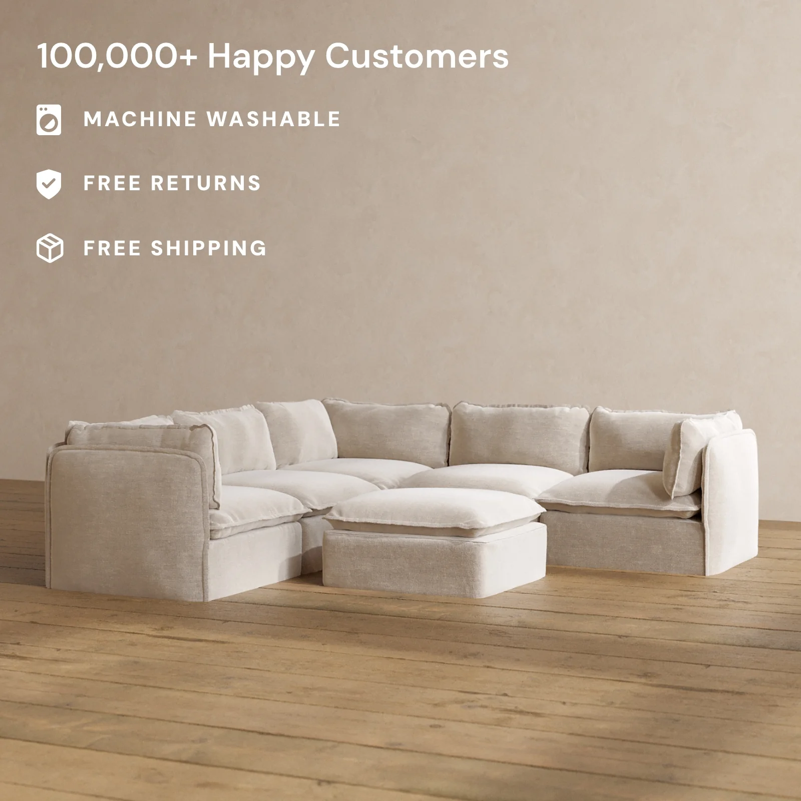 Modular Washable 5-Seater Corner Sectional + Ottoman in Mist | Memorix+ Seat | Contour Pillow - Image 2