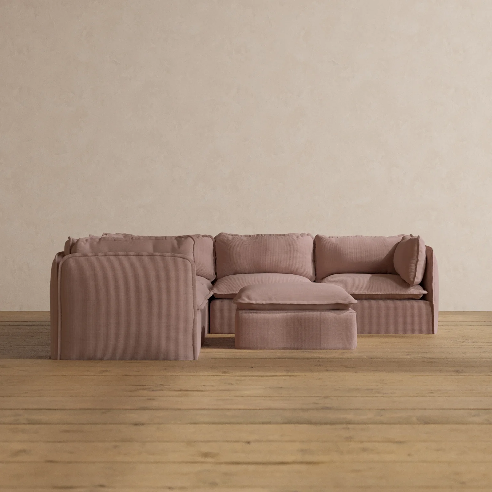 Modular Washable 5-Seater Corner Sectional + Ottoman in Sakura | Memorix+ Seat | Contour Pillow