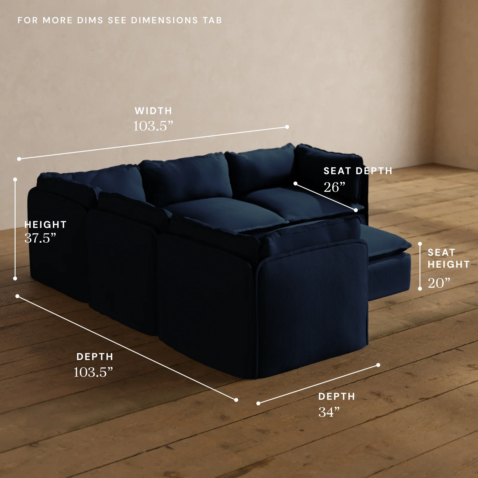 Modular Washable 5-Seater Corner Sectional + Ottoman in Sumi | Deluxe+ Seat | Cloud Pillow - Image 5