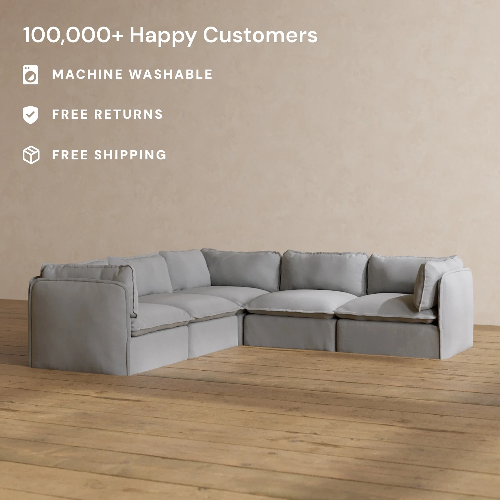 Modular Washable 5-Seater Corner Sectional in Pumice | Memorix+ Seat | Contour Pillow - Image 2