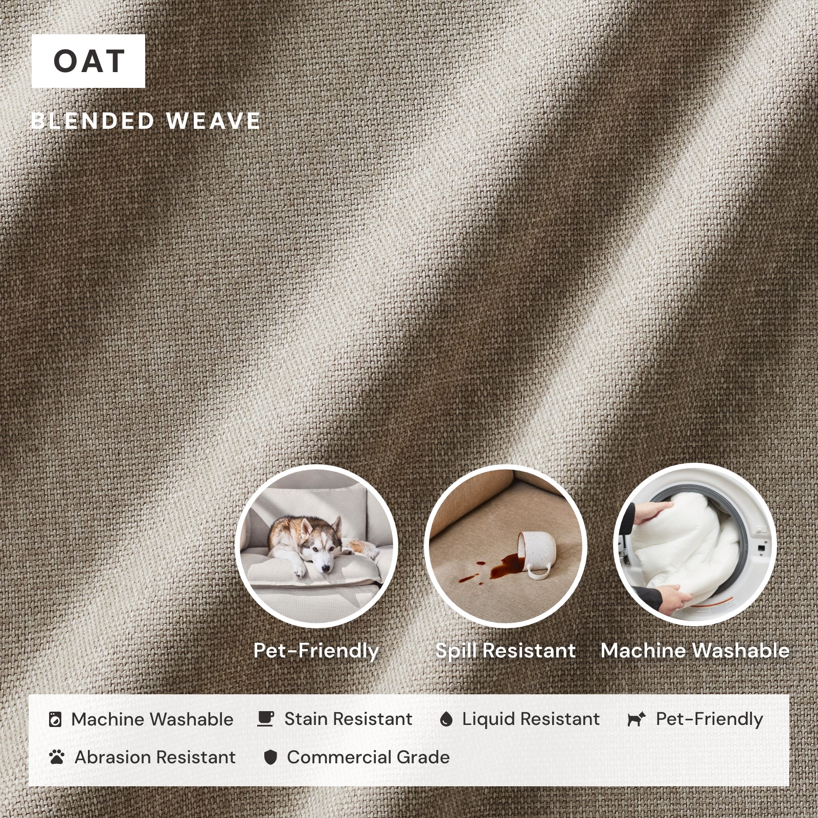 Modular Washable 5-Seater Open-Ends Corner Sectional + Ottoman in Oat | Deluxe+ Seat | Cloud Pillow - Image 3