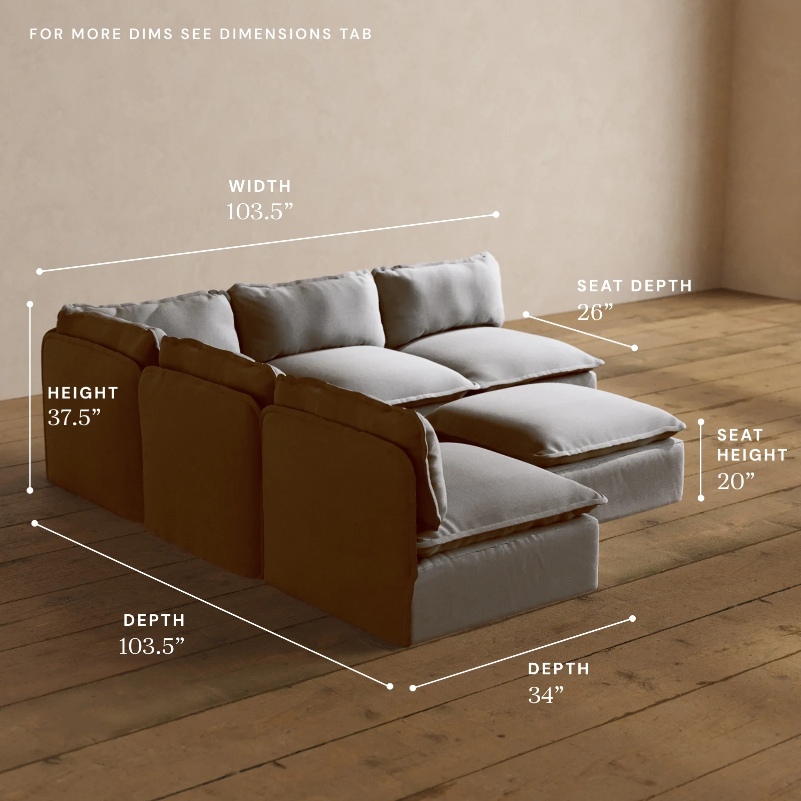 Modular Washable 5-Seater Open-Ends Corner Sectional + Ottoman in Pumice | Deluxe+ Seat | Cloud Pillow - Image 5