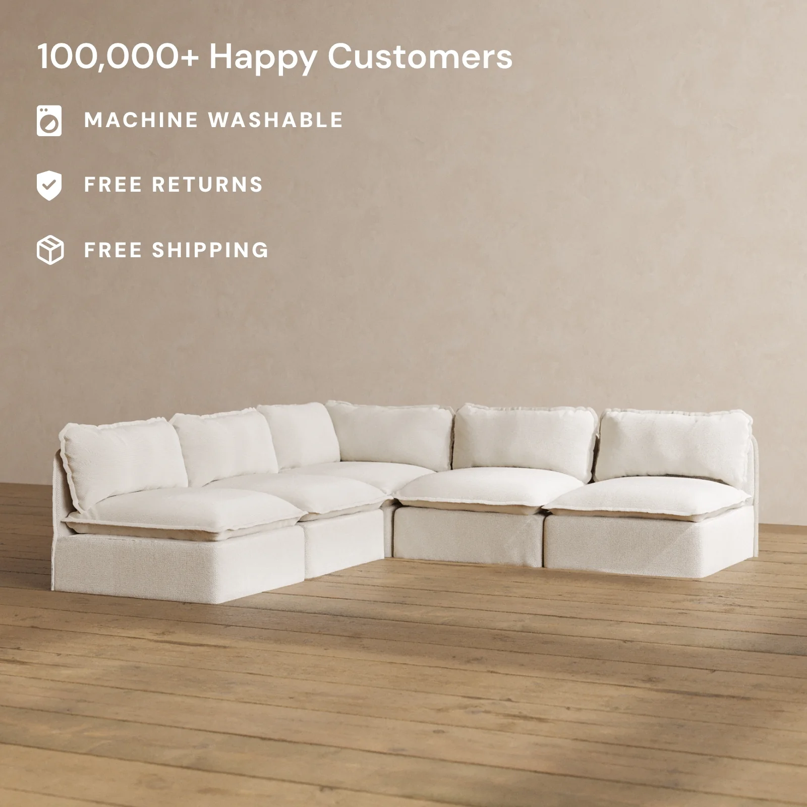 Modular Washable 5-Seater Open-Ends Corner Sectional in Powder | Memorix+ Seat | Contour Pillow - Image 2