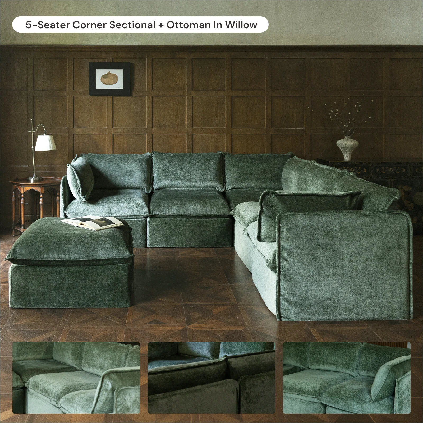 Modular Washable 5-Seater Open-Ends Corner Sectional in Willow | Deluxe+ Seat | Cloud Pillow - Image 7