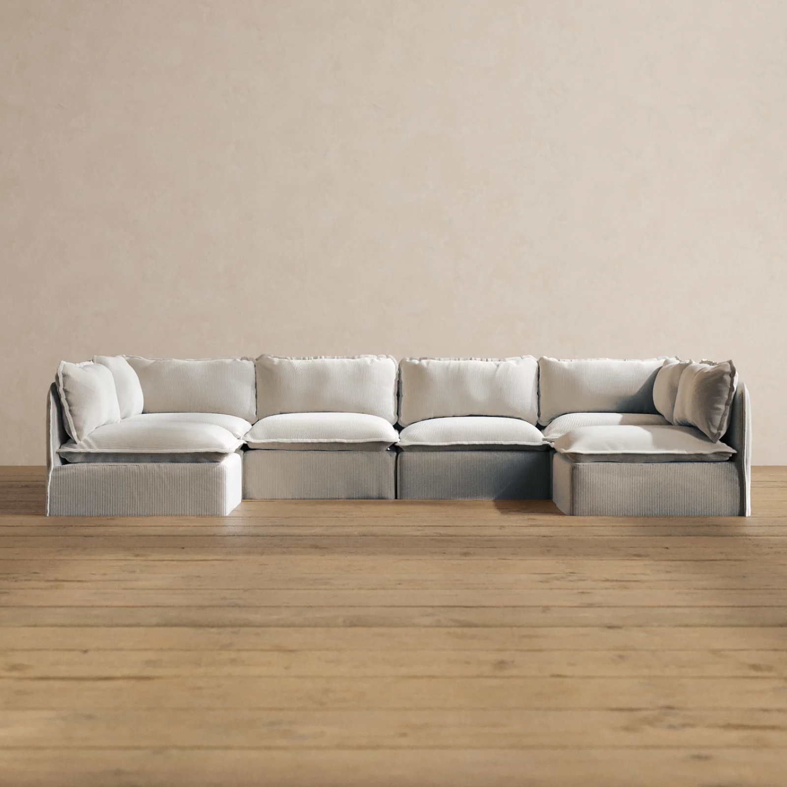 Modular Washable 6-Seater Open-Ends U-Sectional in Milk | Memorix+ Seat | Contour Pillow