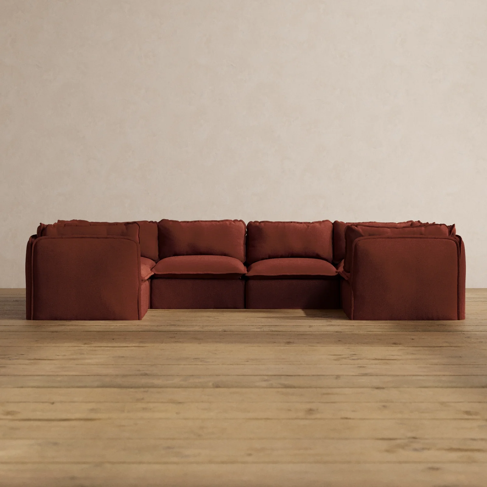 Modular Washable 6-Seater U-Sectional in Rust | Memorix+ Seat | Contour Pillow