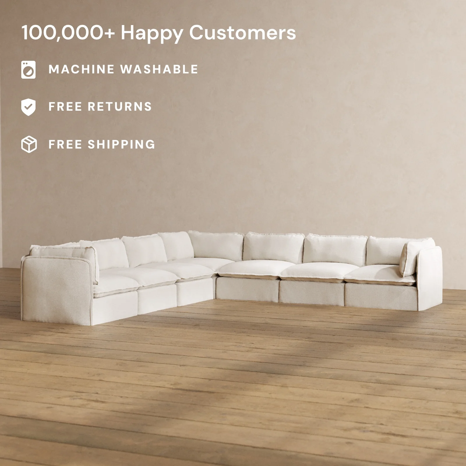 Modular Washable 7-Seater Corner Sectional in Powder | Deluxe+ Seat | Cloud Pillow - Image 2