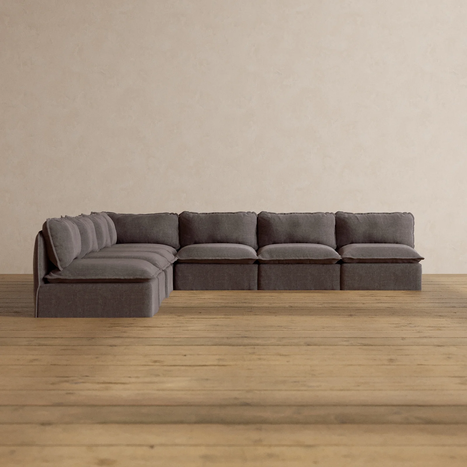 Modular Washable 7-Seater Open-Ends Corner Sectional in Caviar | Memorix+ Seat | Contour Pillow