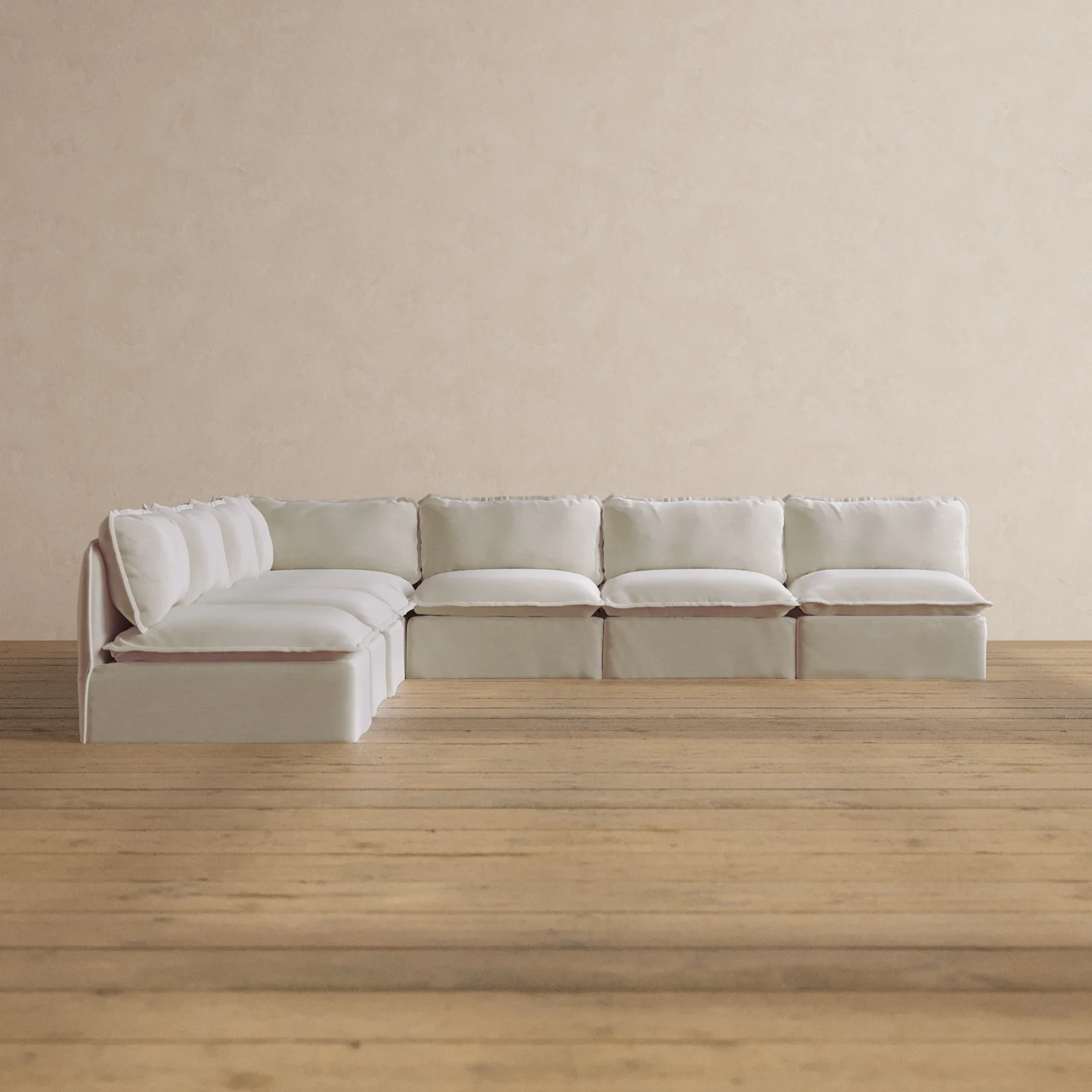 Modular Washable 7-Seater Open-Ends Corner Sectional in Coco | Memorix+ Seat | Contour Pillow