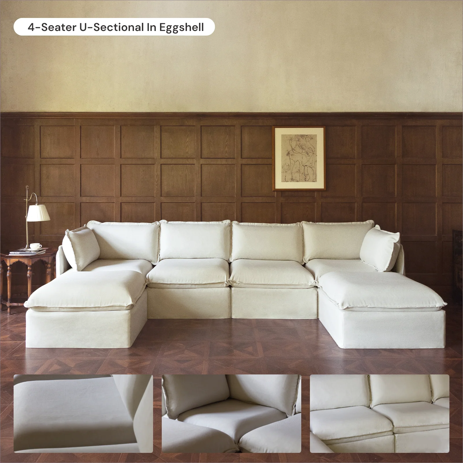 Modular Washable 7-Seater Open-Ends Corner Sectional in Eggshell | Deluxe+ Seat | Cloud Pillow - Image 7